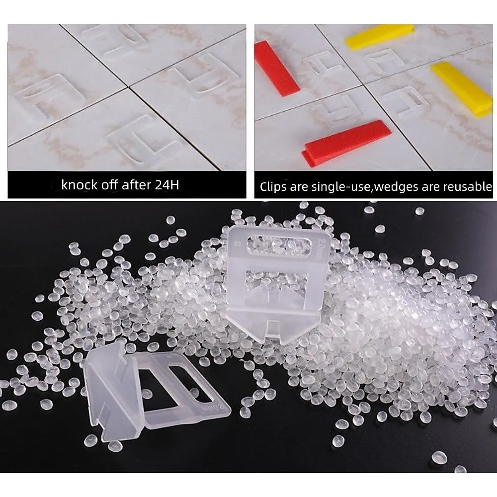 1000x Tile Leveling Clips & Wedges Kit for Floor & Wall Tiling