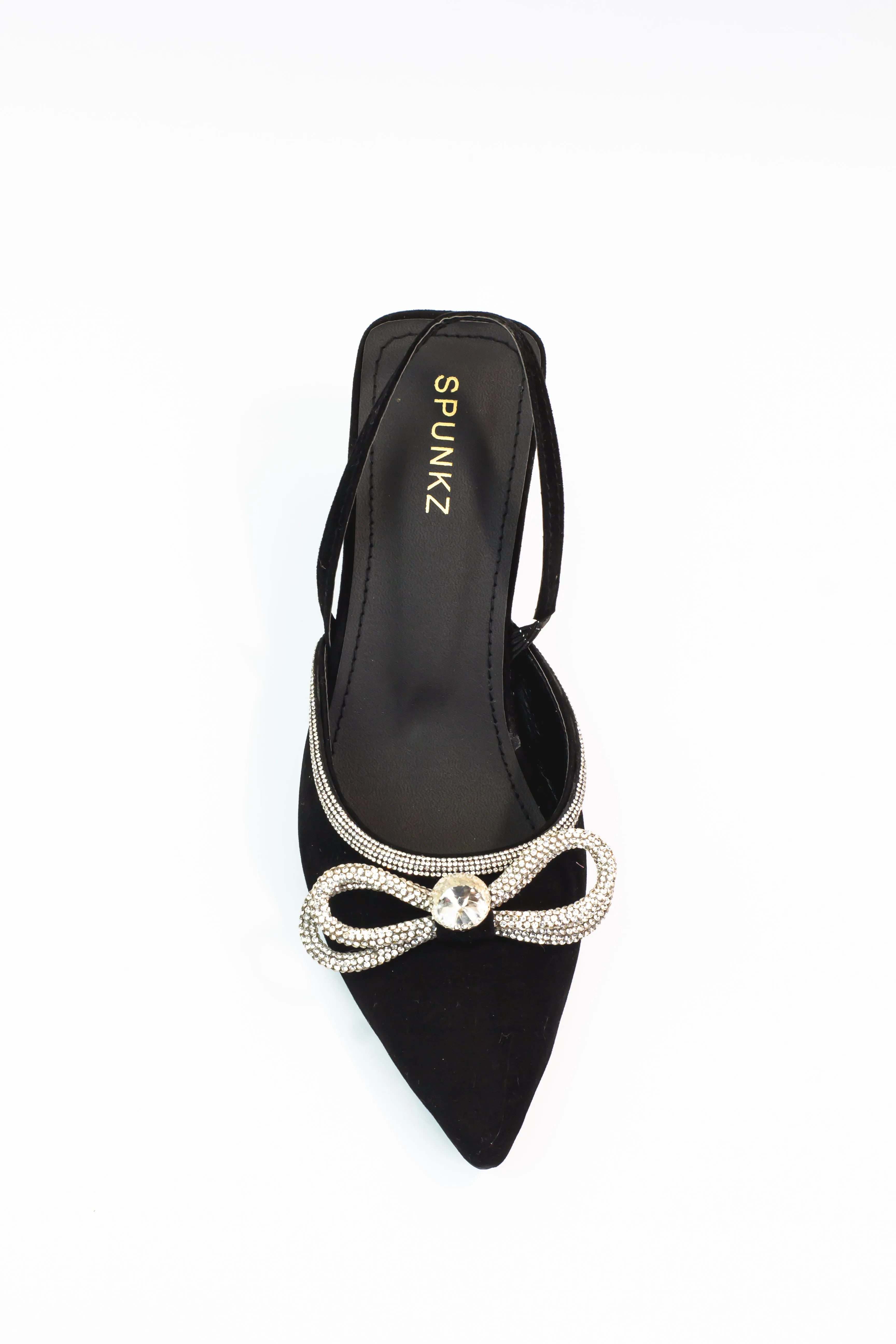 Alana Black Double Bowknot Diamond Bowtie Kitten Heel