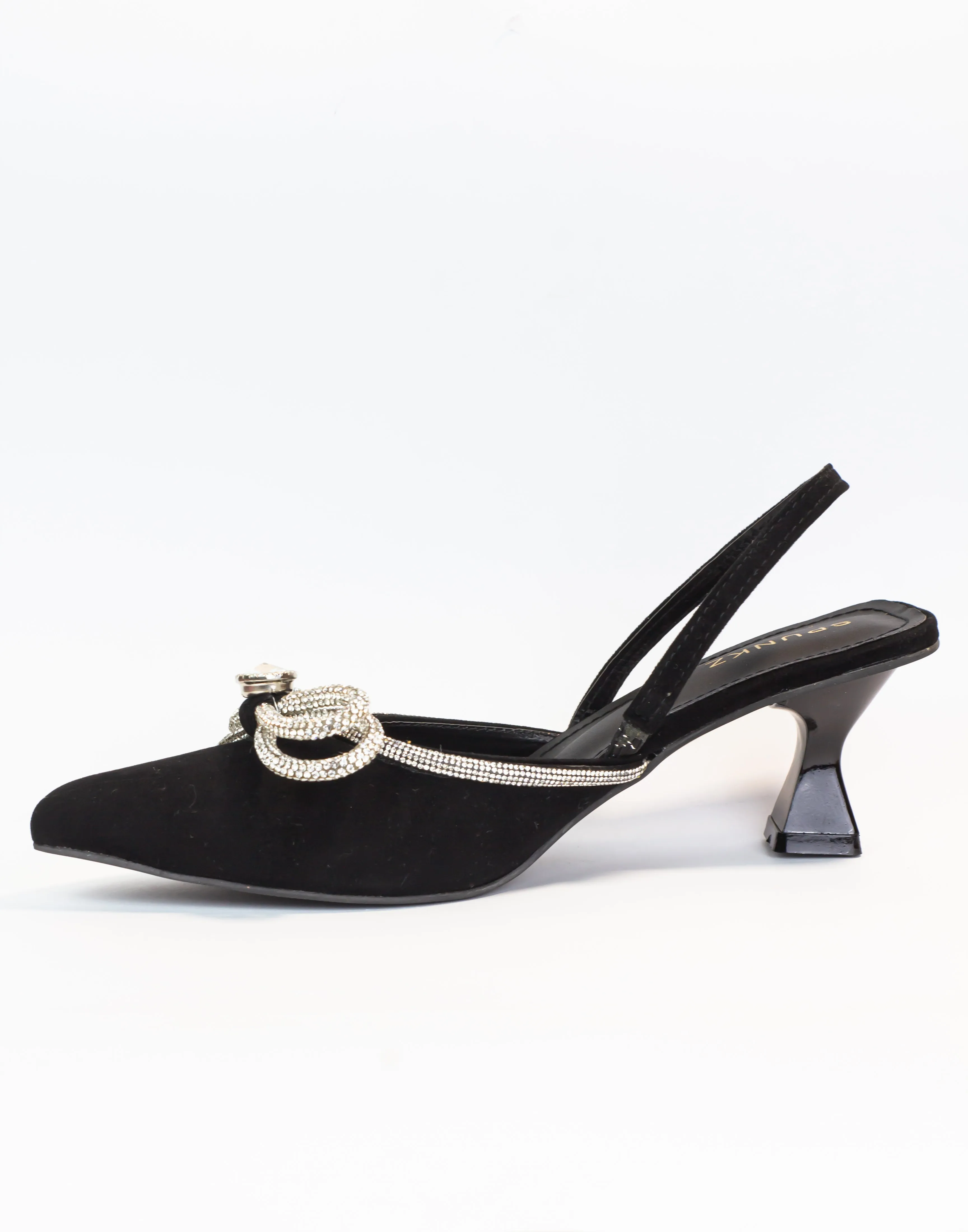 Alana Black Double Bowknot Diamond Bowtie Kitten Heel