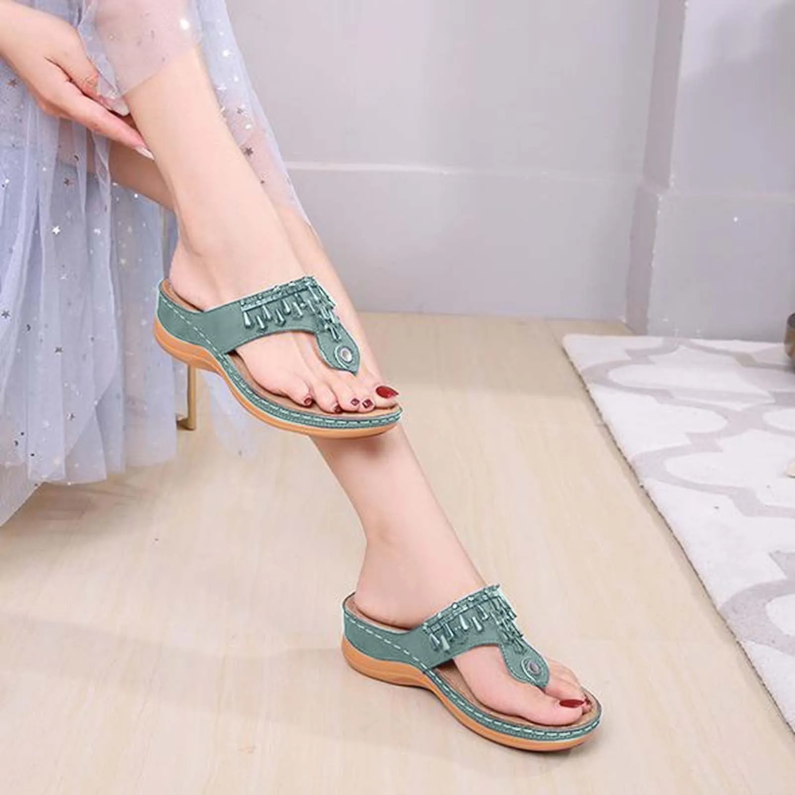 Anti-Slip Mid-Heel Wedge Flip-Flop Women'S Sandals