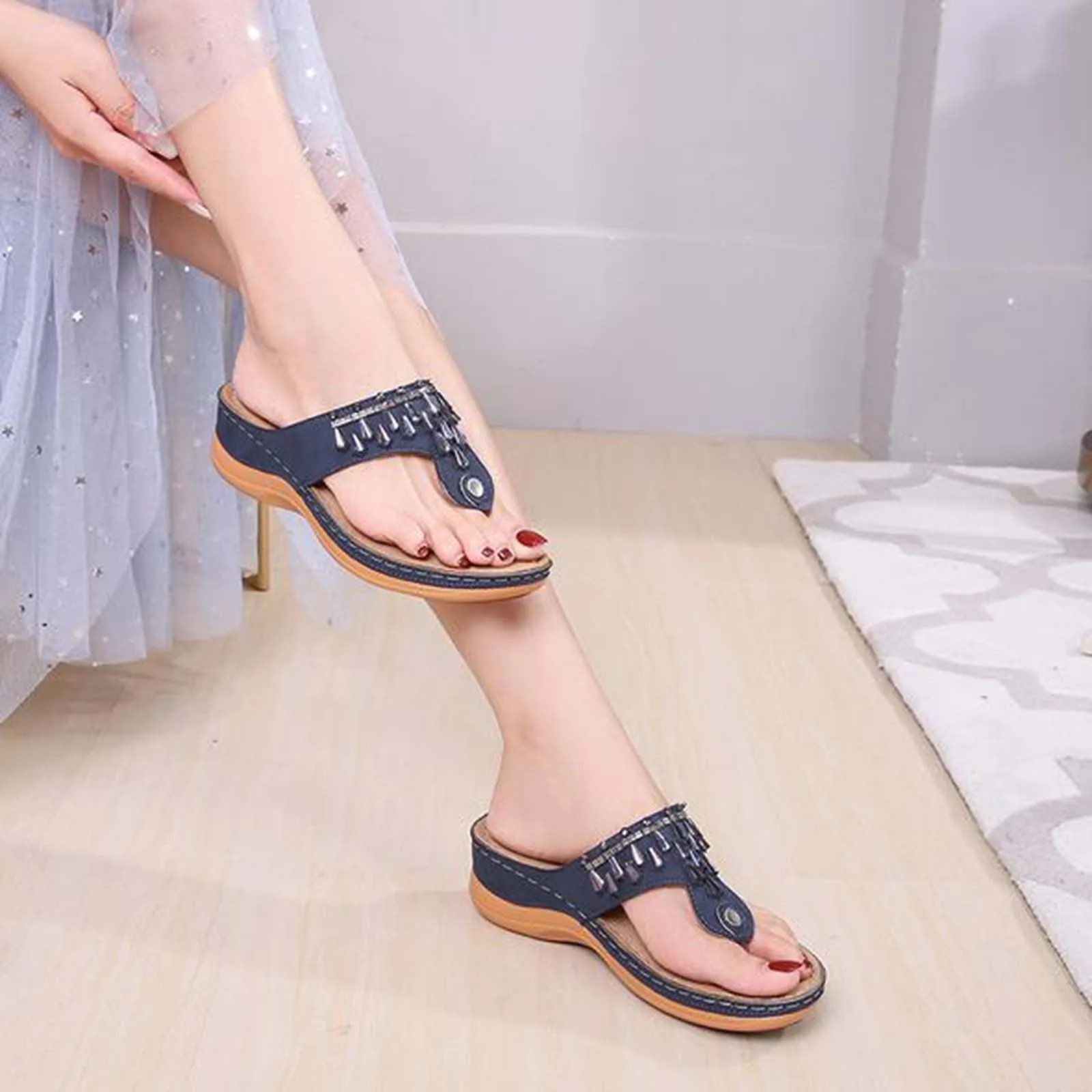 Anti-Slip Mid-Heel Wedge Flip-Flop Women'S Sandals