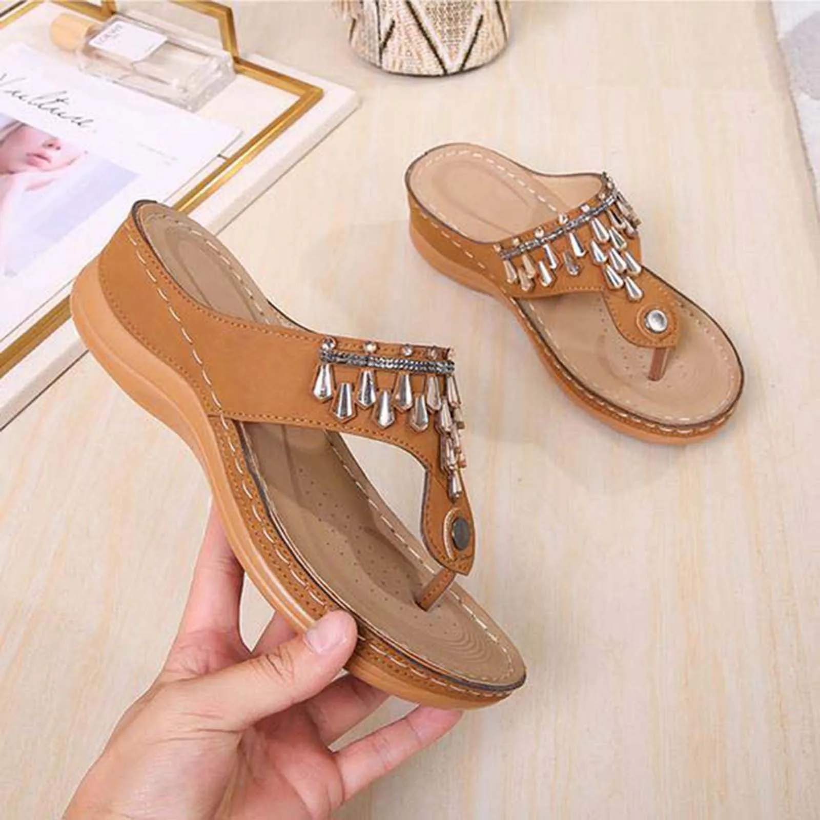 Anti-Slip Mid-Heel Wedge Flip-Flop Women'S Sandals