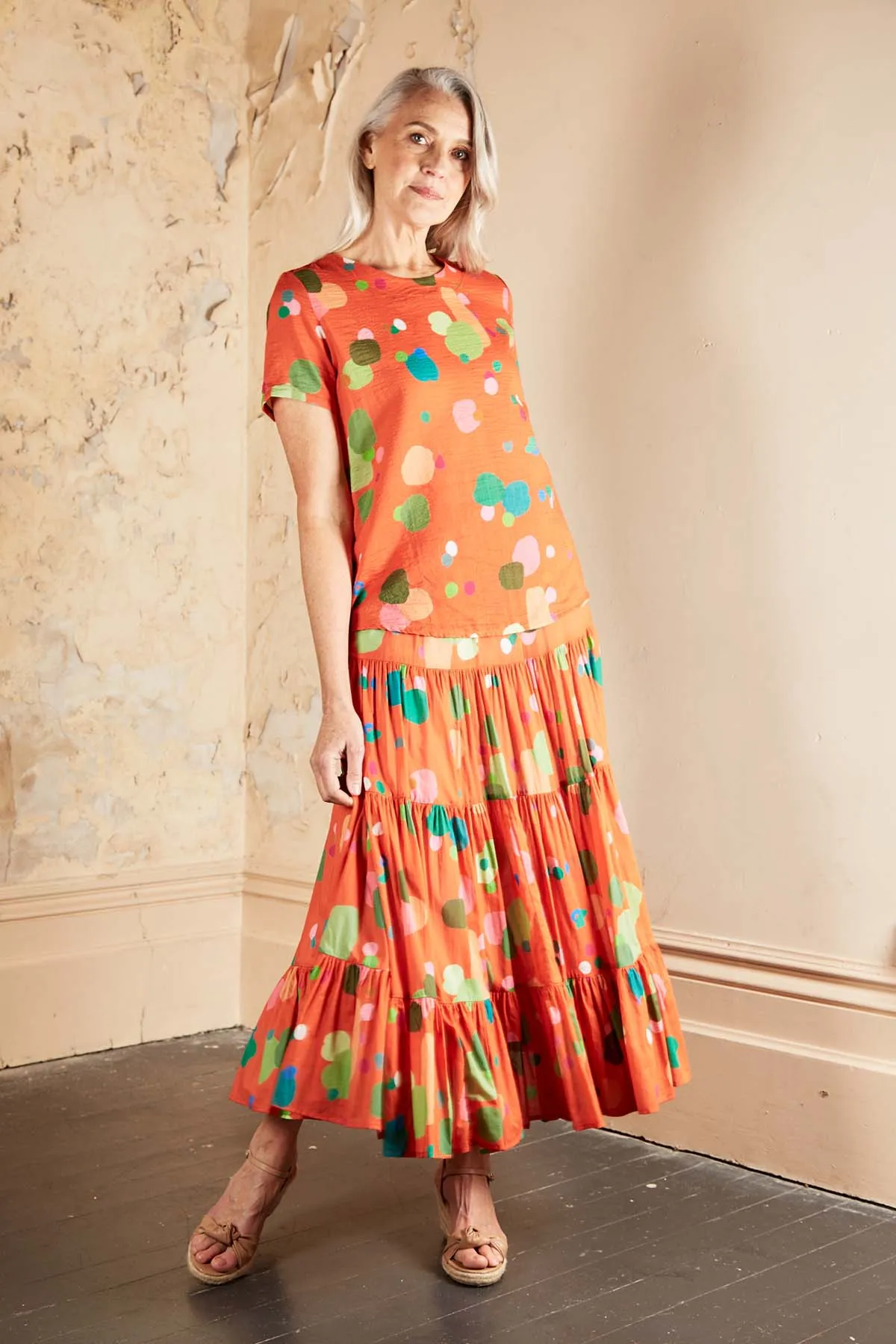 Astra LAX Tiered Skirt Orange in Cotton Voile