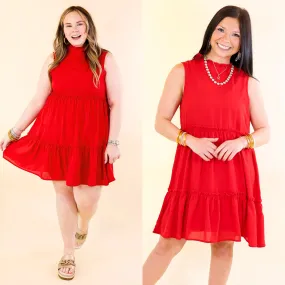 Attempt To Charm High Ruffle Neck Tank Tunic Dress in Red