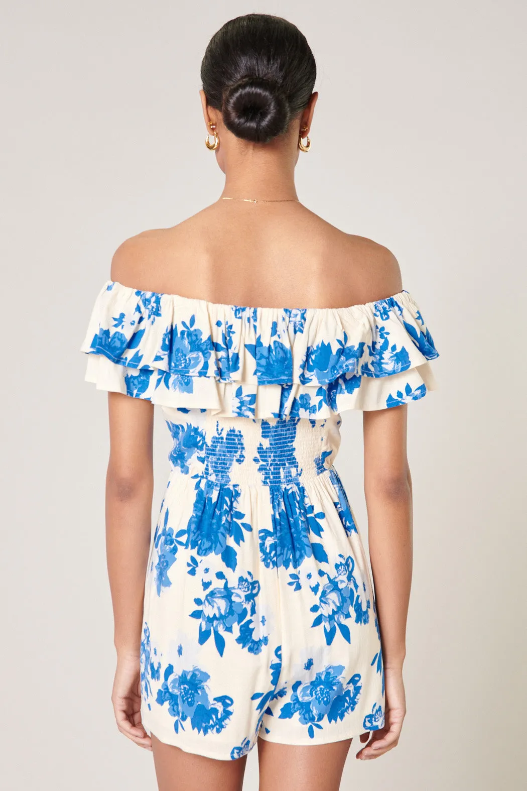 Azure Kona Floral Ruffled Off The Shoulder Romper