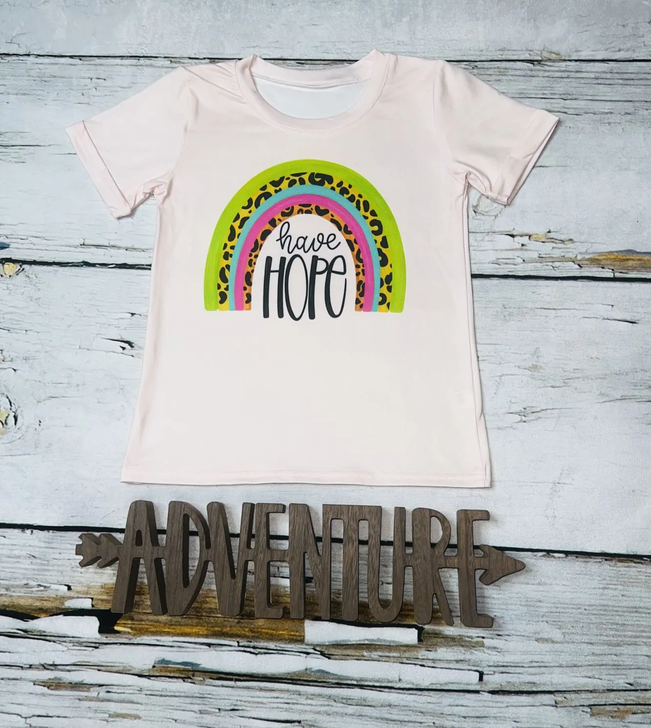 Baby pink "Have Hope" rainbow short sleeve t-shirt DLH1215-34