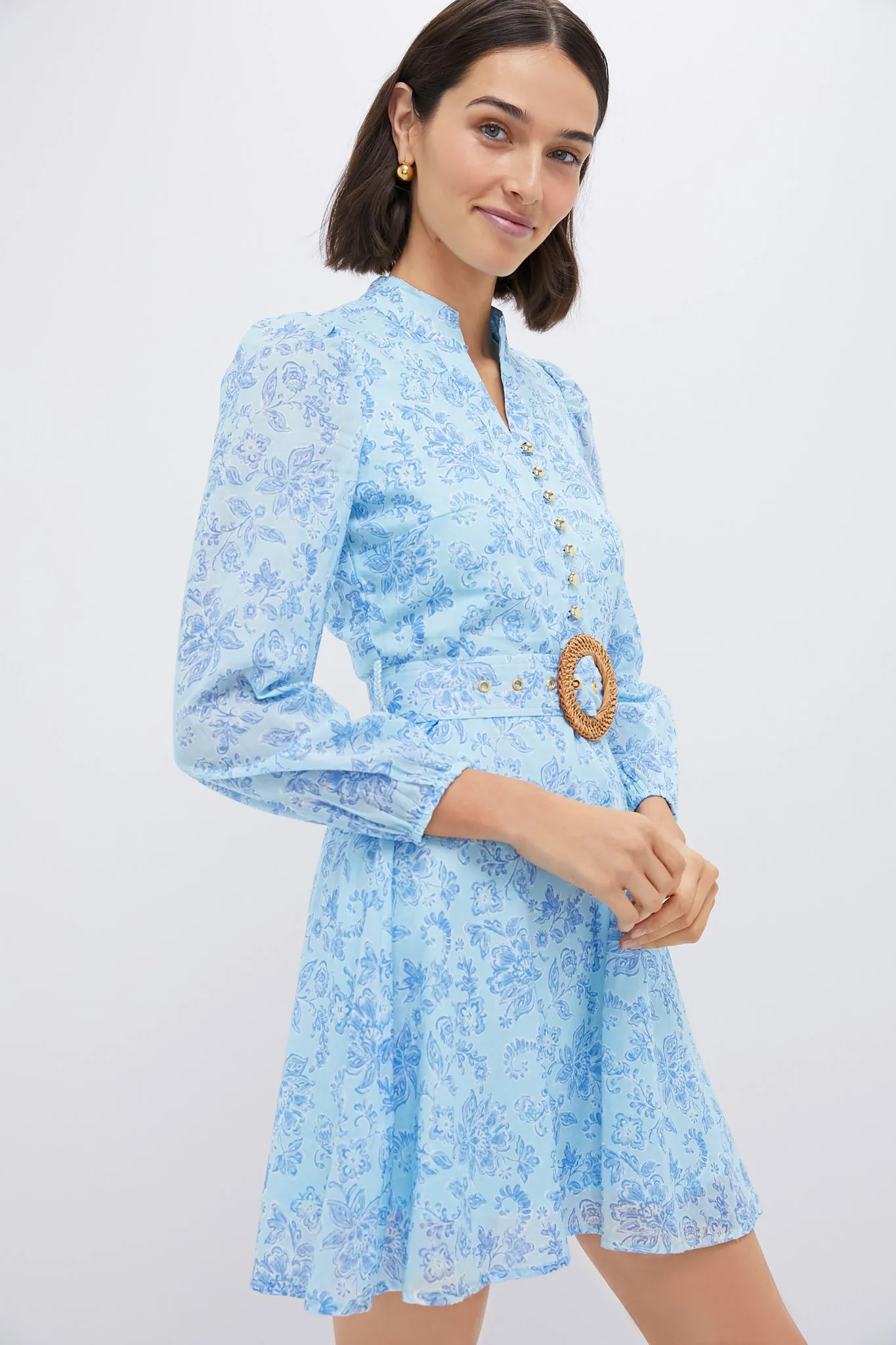 Baroque Floral Belted Long Sleeve Flare Tunic