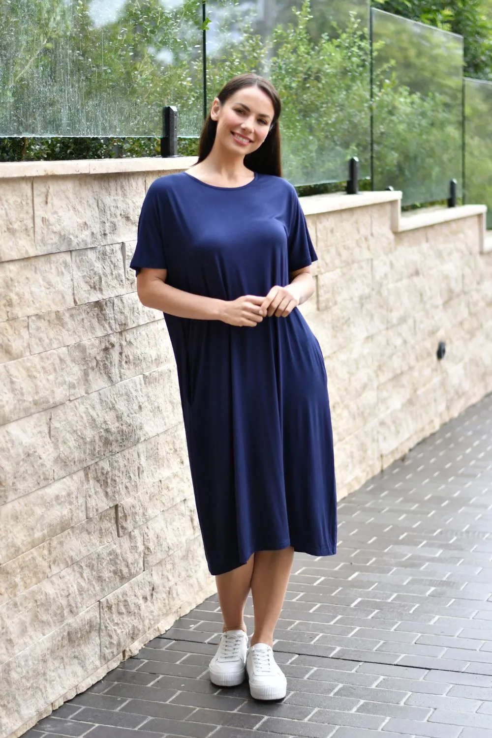 Basic Pocket Jersey Dress | Navy