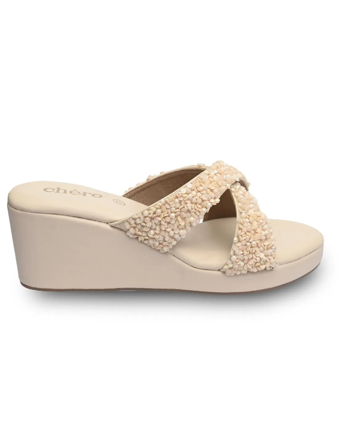 Beige Embellished Wedges for Women