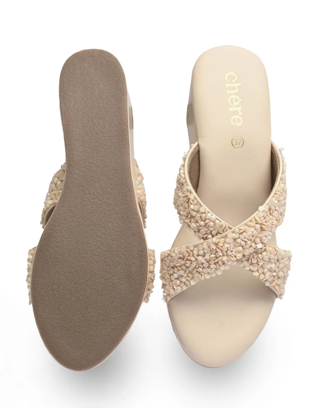 Beige Embellished Wedges for Women