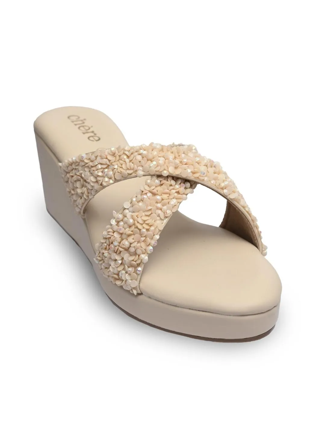 Beige Embellished Wedges for Women