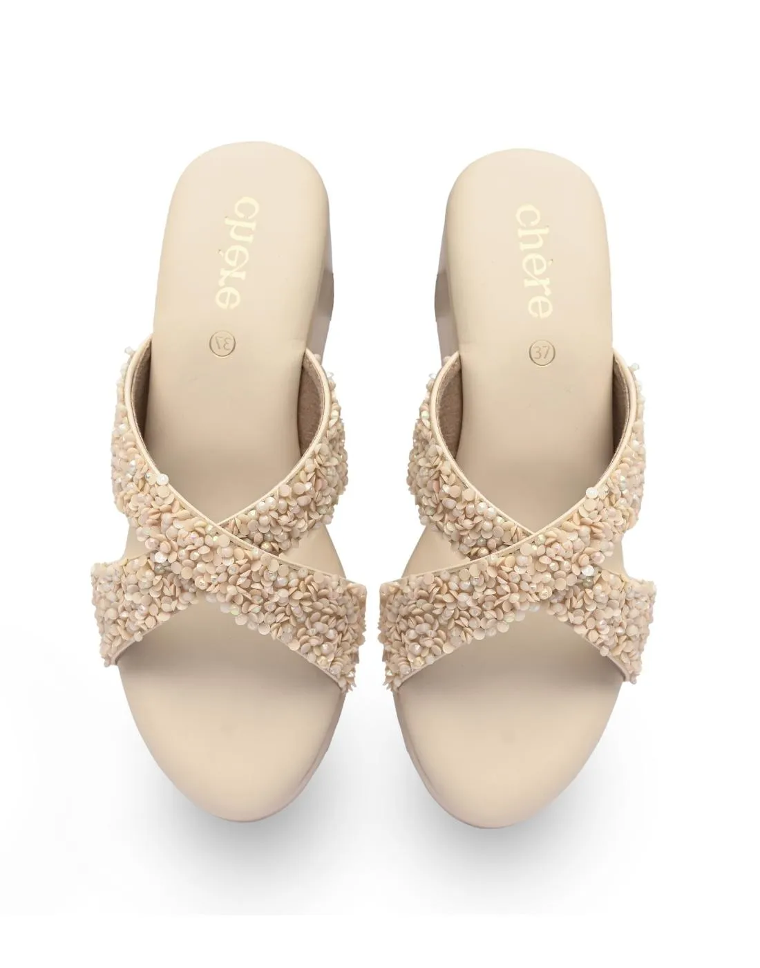 Beige Embellished Wedges for Women