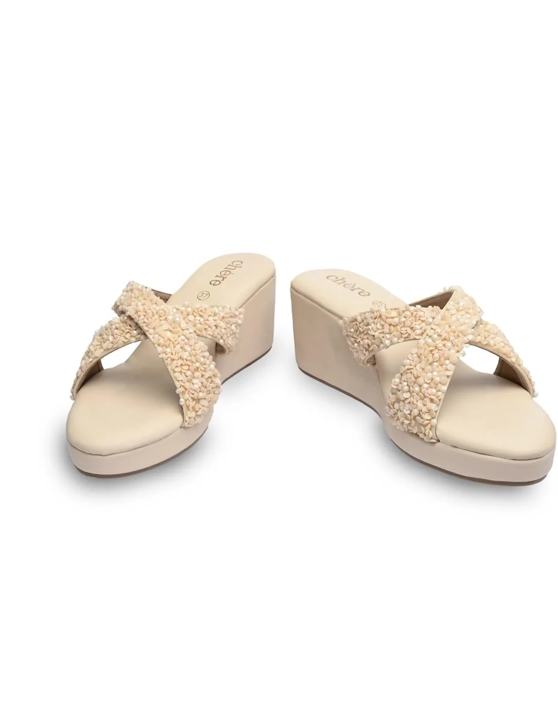 Beige Embellished Wedges for Women