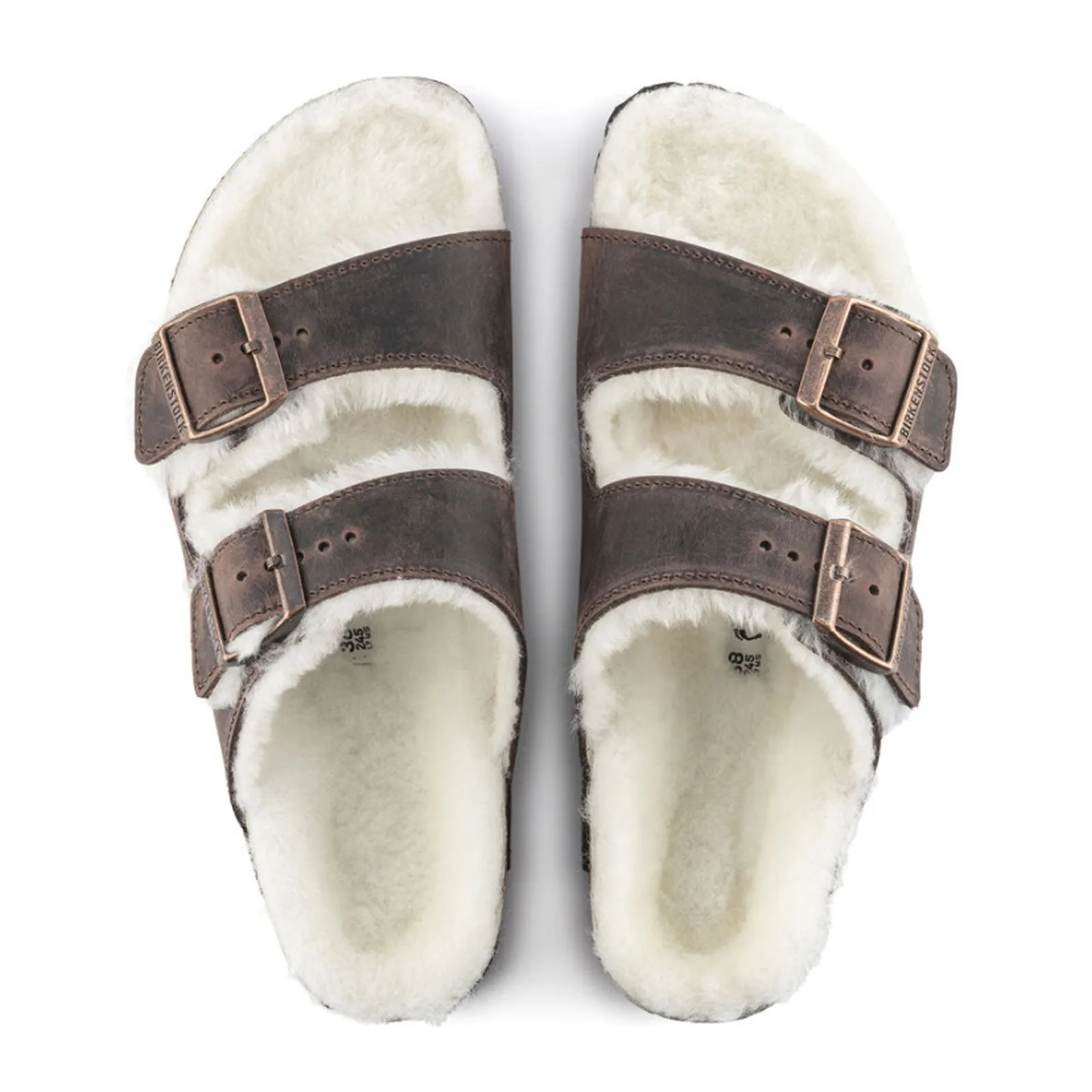 Birkenstock Arizona Slide Sandal (Women) - Habana Oiled Leather/Natural Shearling