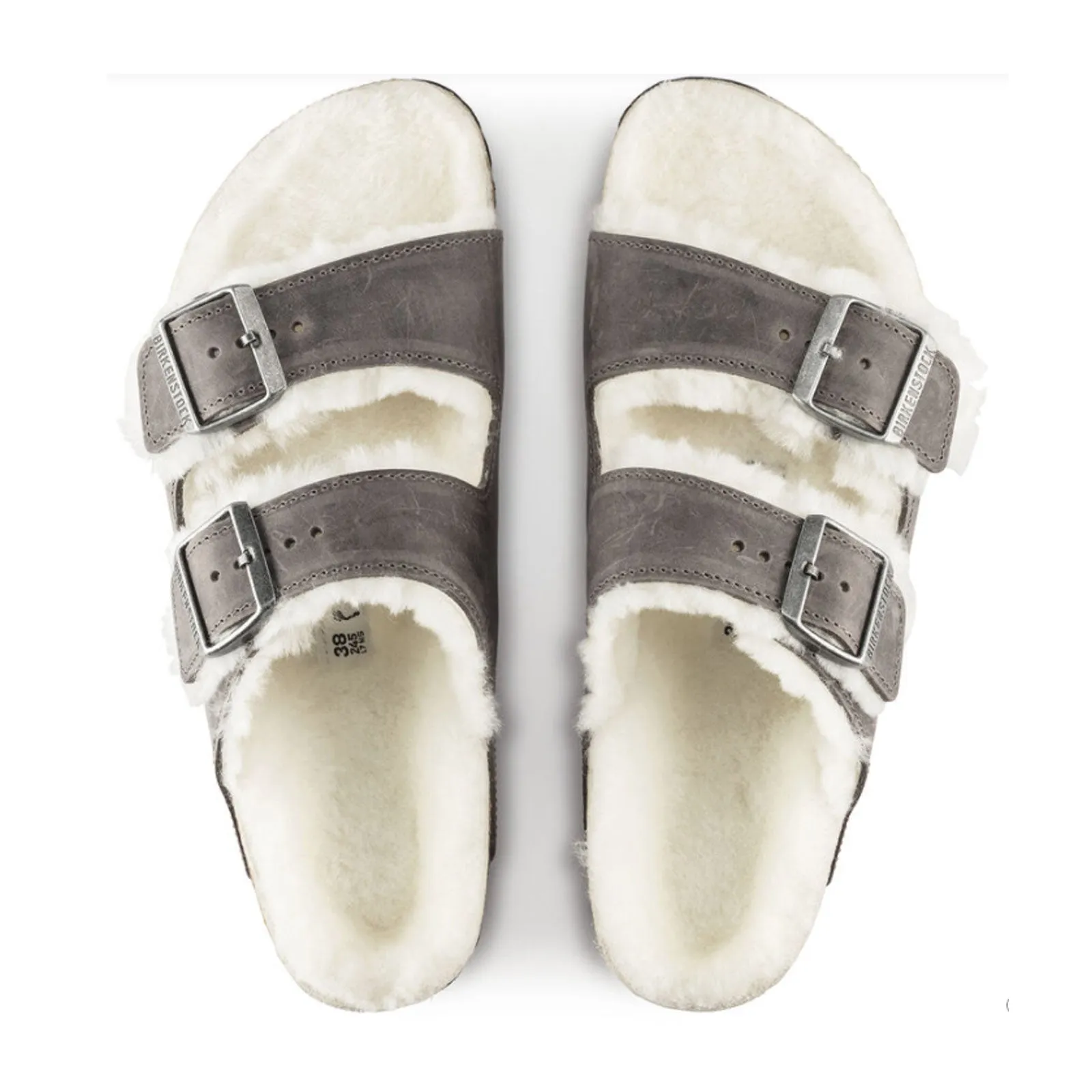 Birkenstock Arizona Slide Sandal (Women) - Iron Nubuck/Natural Shearling