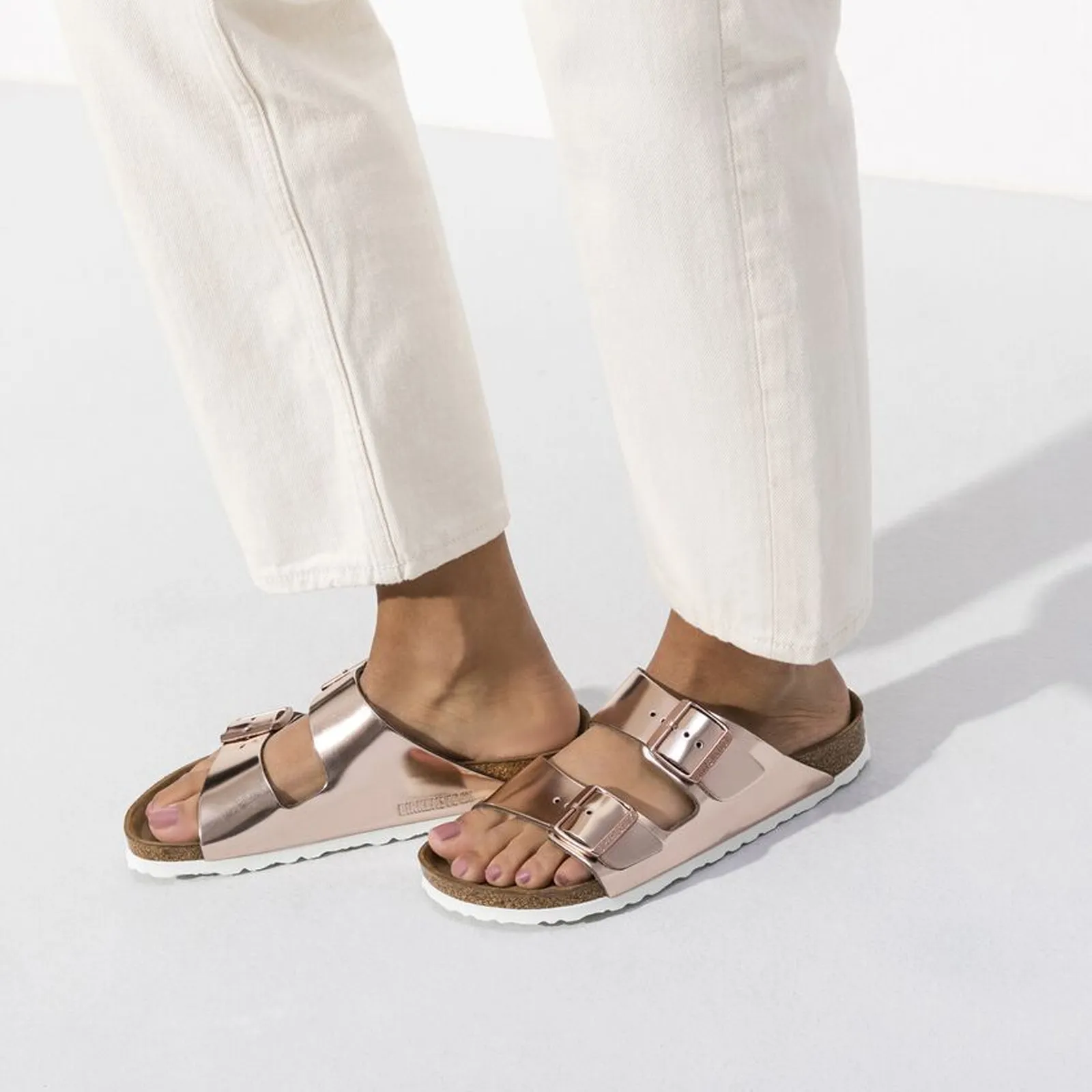 Birkenstock Arizona Soft Footbed Narrow Slide Sandal (Women) - Metallic Copper