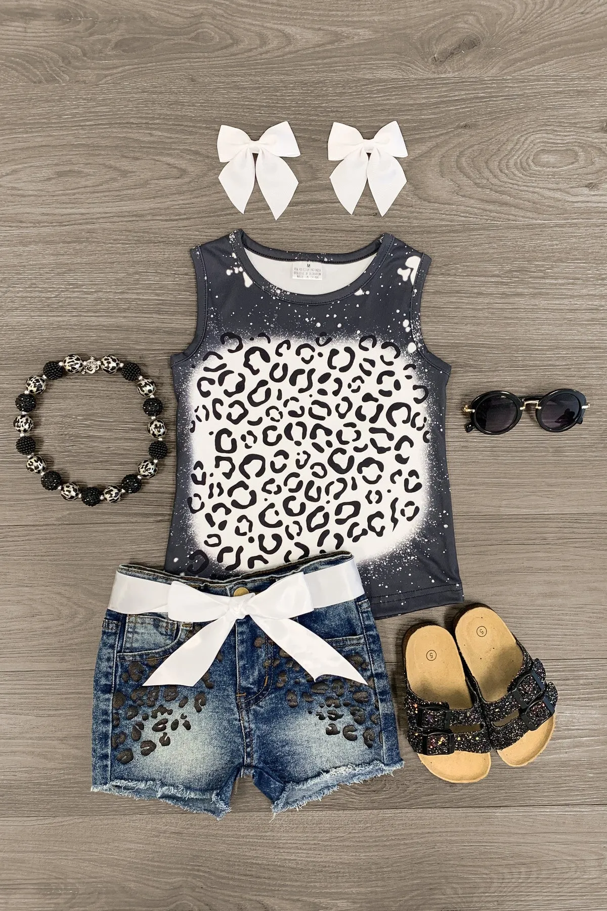 Black & White Cheetah Denim Short Set