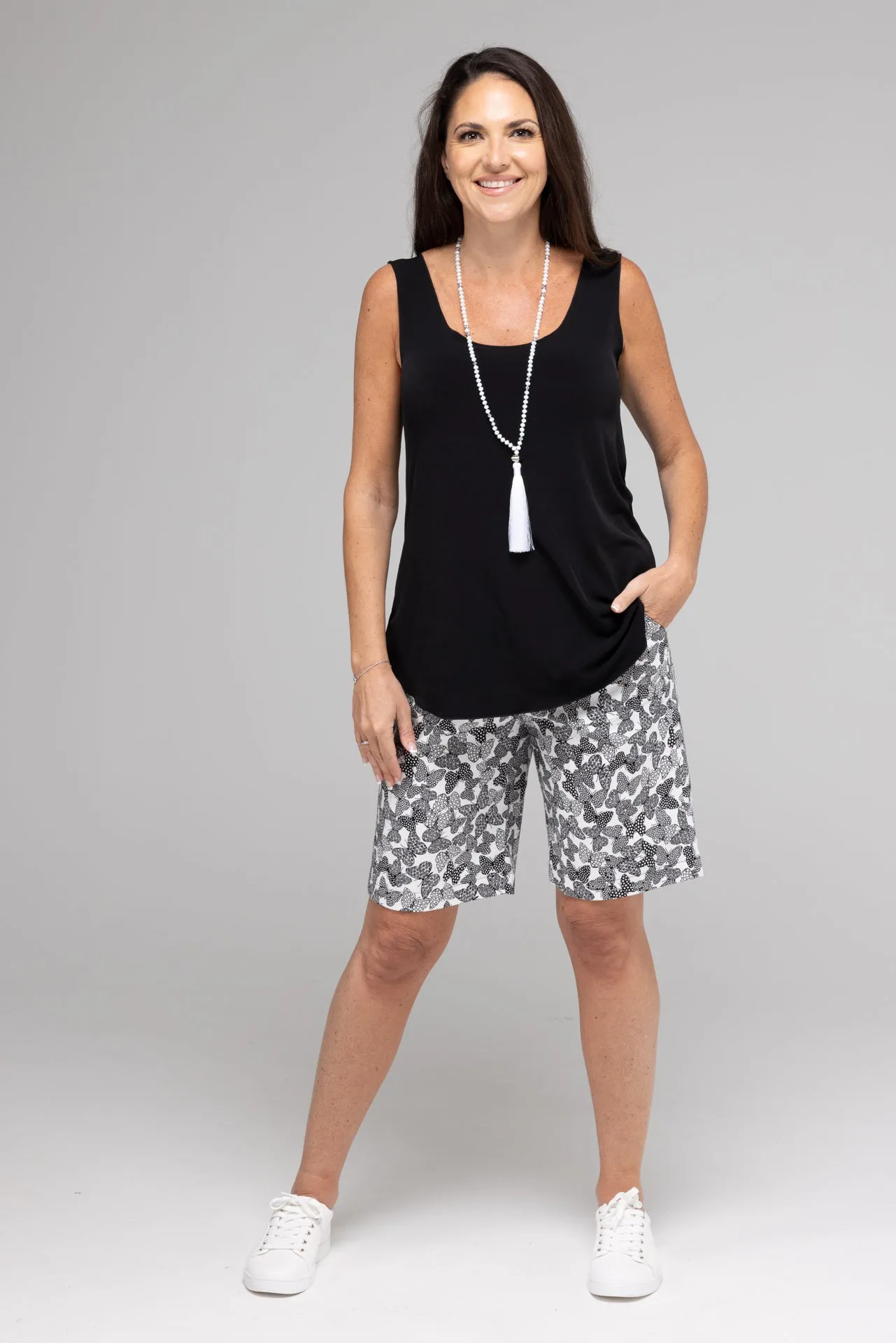 Black Butterfly Stretch Cotton Pique shorts with Pockets