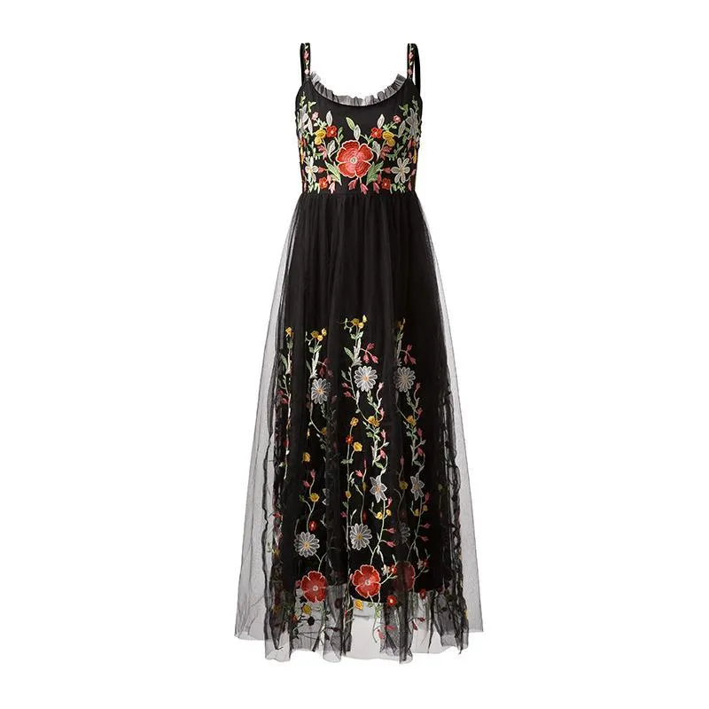 Black Floral Embroidered Dress | Mandala