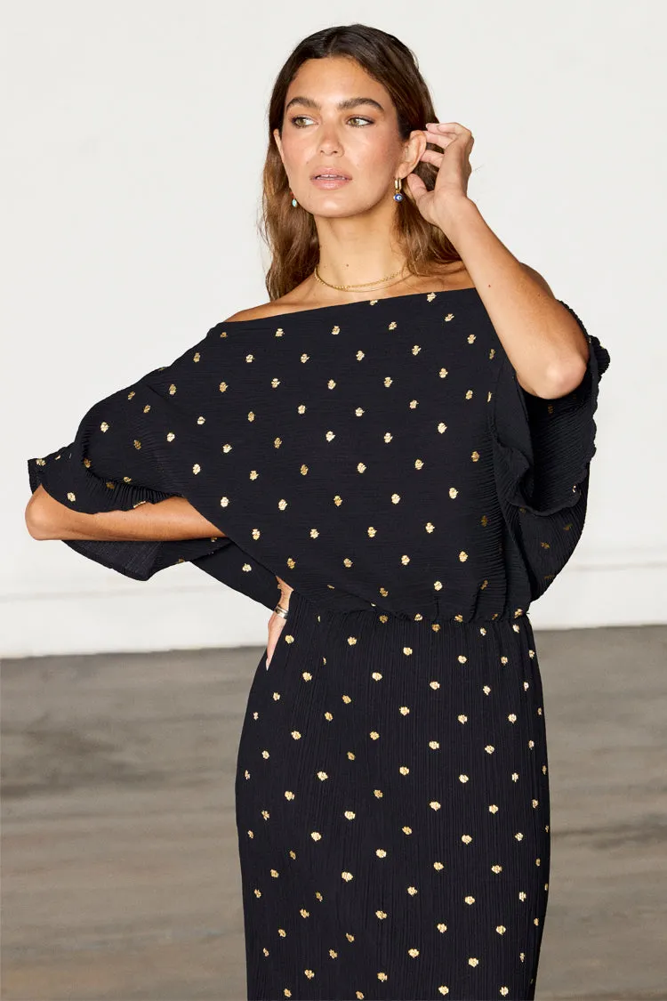 Black Tilly Plisse Dress with Gold Fleck