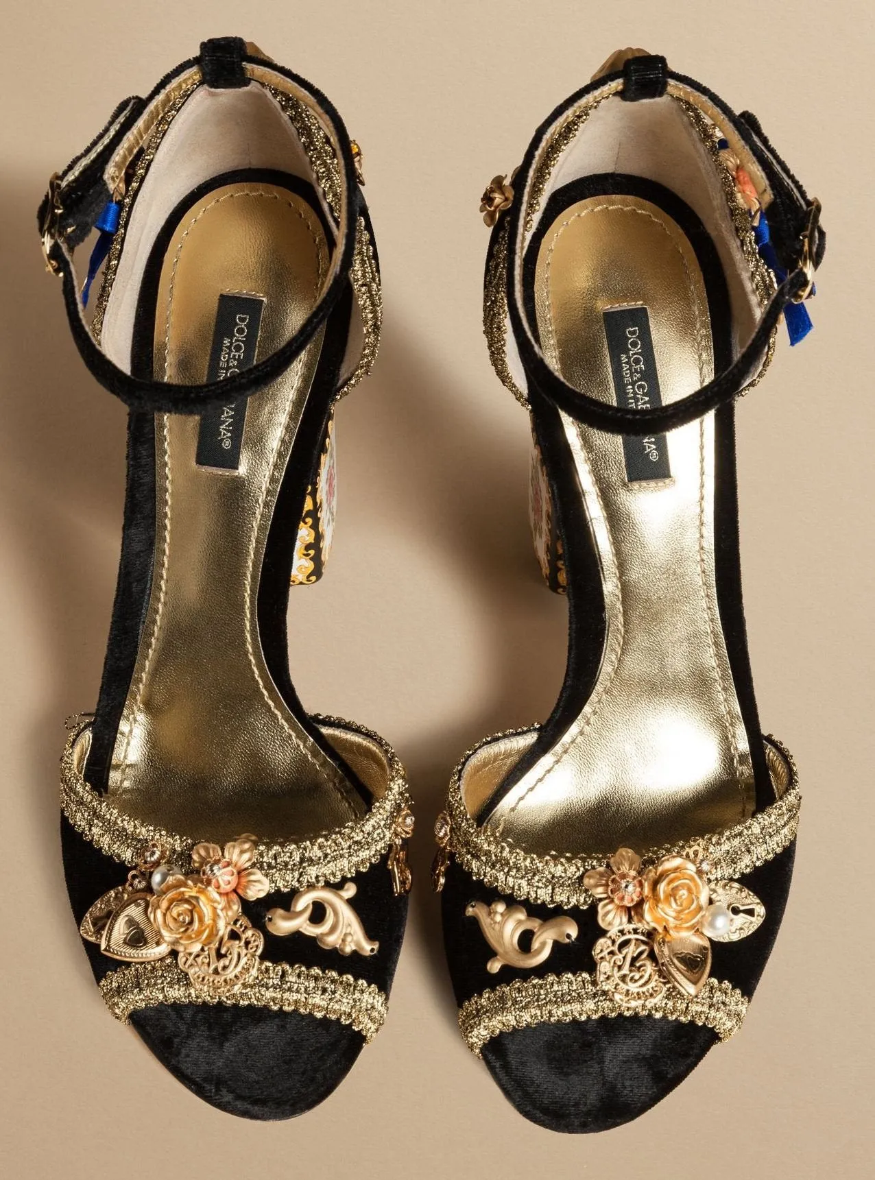 Black Velvet Sandal with Sculptural Heel & Embroidery