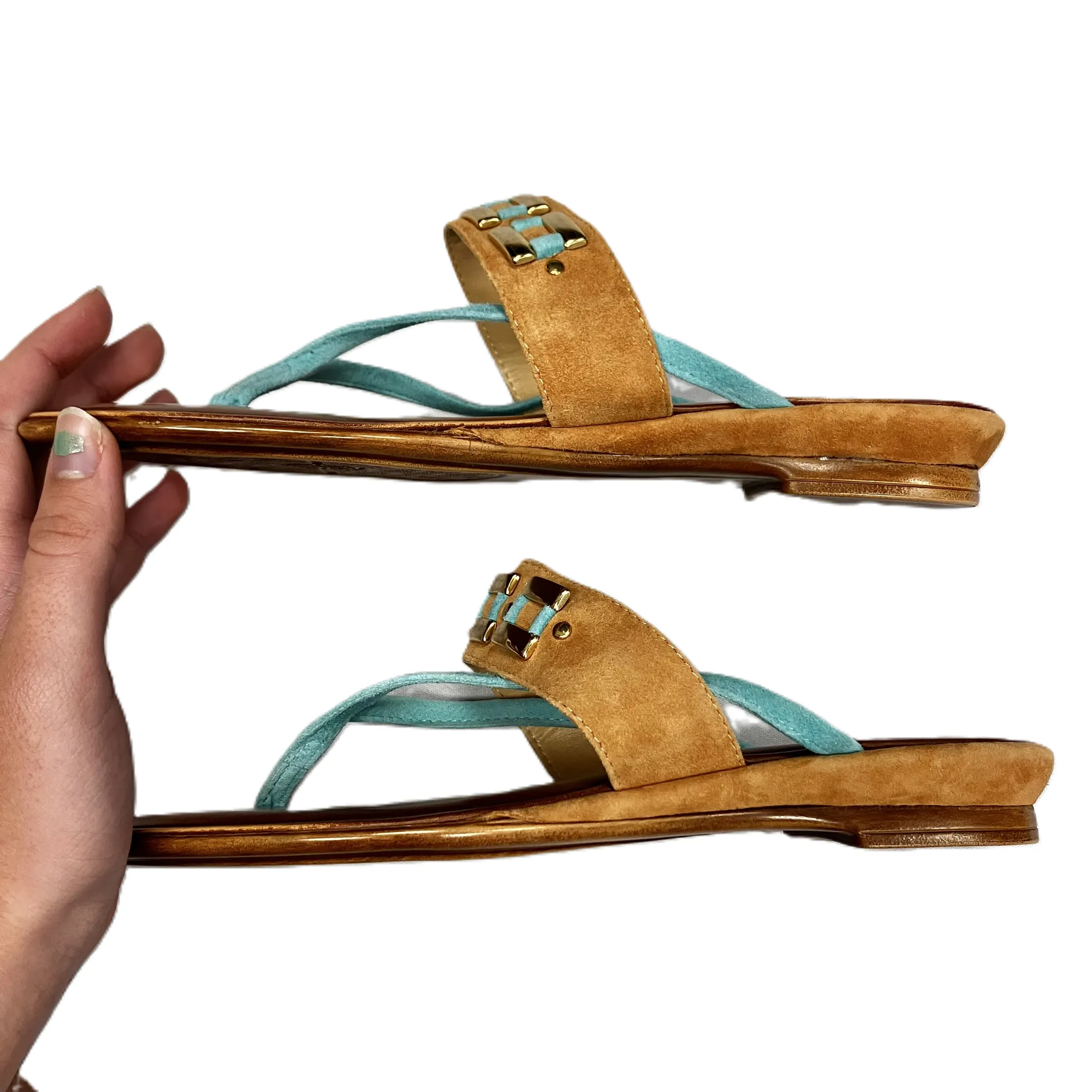 Blue & Tan Sandals Flats By Luisa Dorio, Size: 7