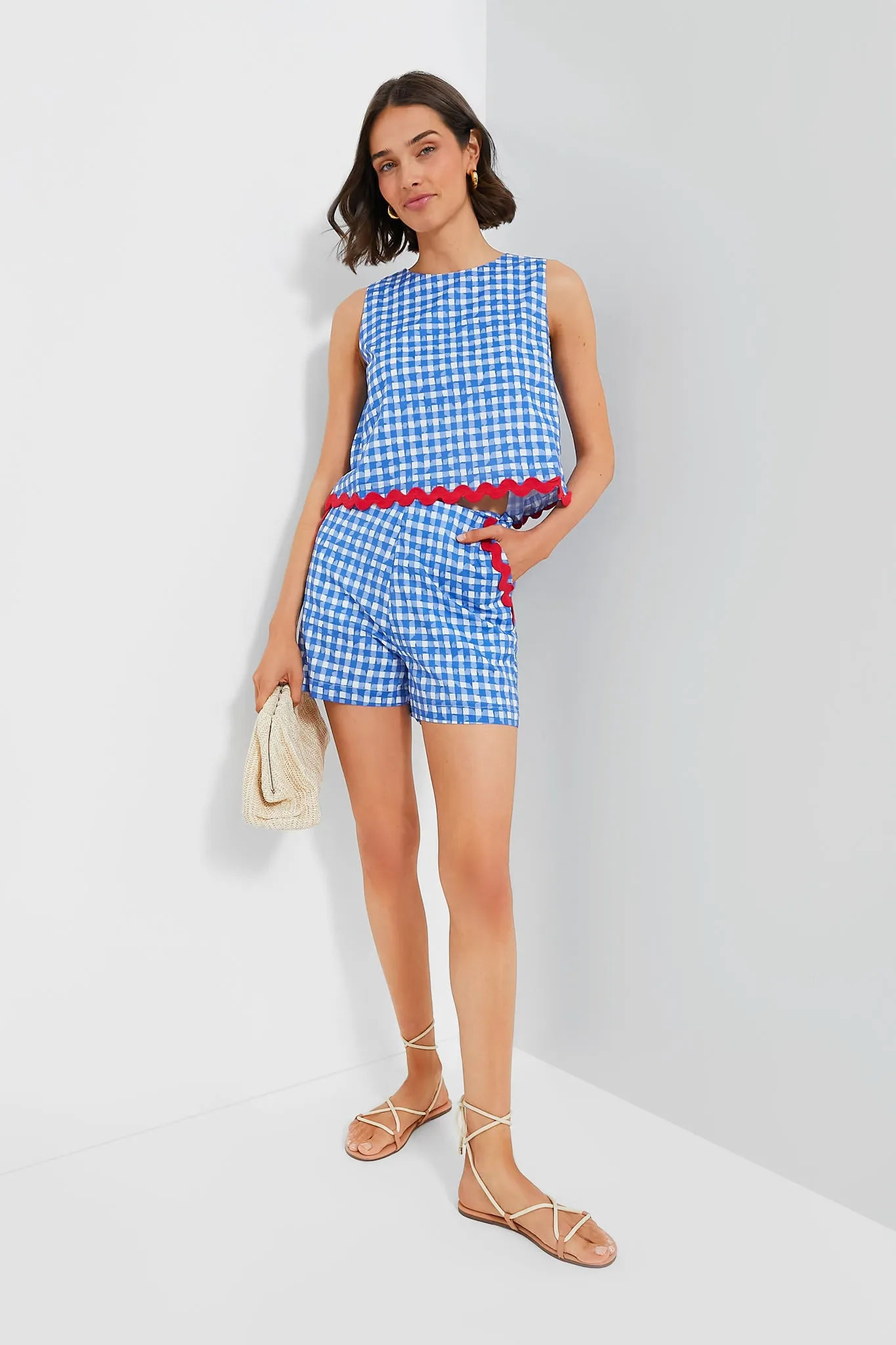 Blue Gingham Sleeveless Short Set