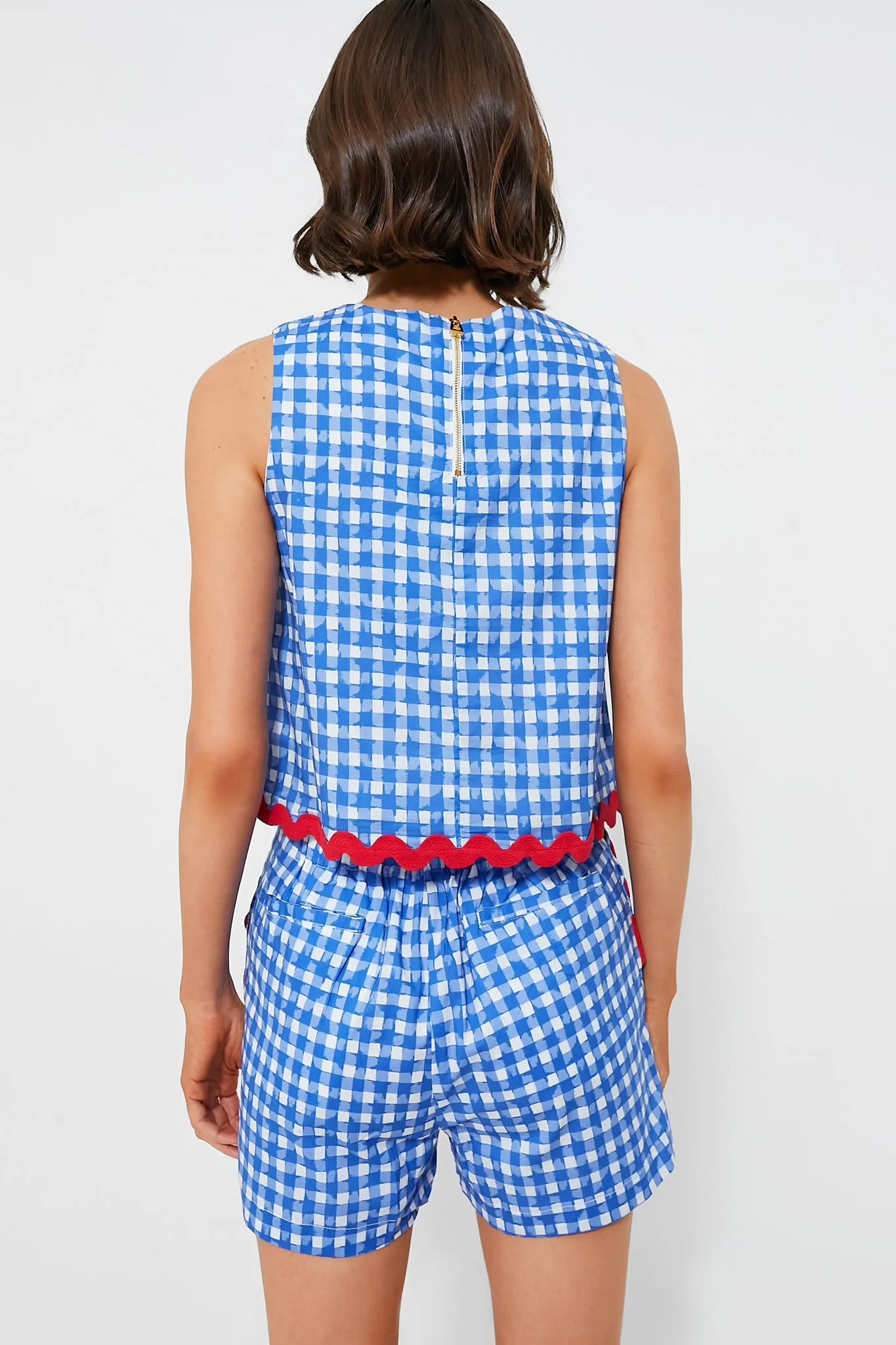 Blue Gingham Sleeveless Short Set