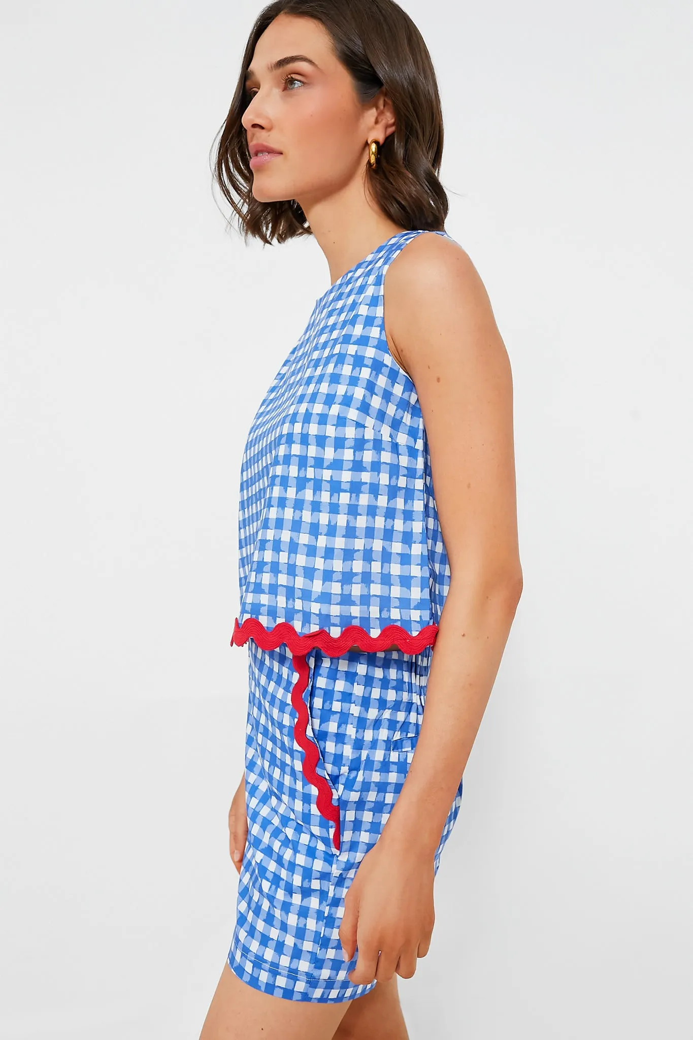 Blue Gingham Sleeveless Short Set