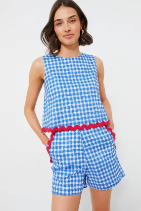 Blue Gingham Sleeveless Short Set