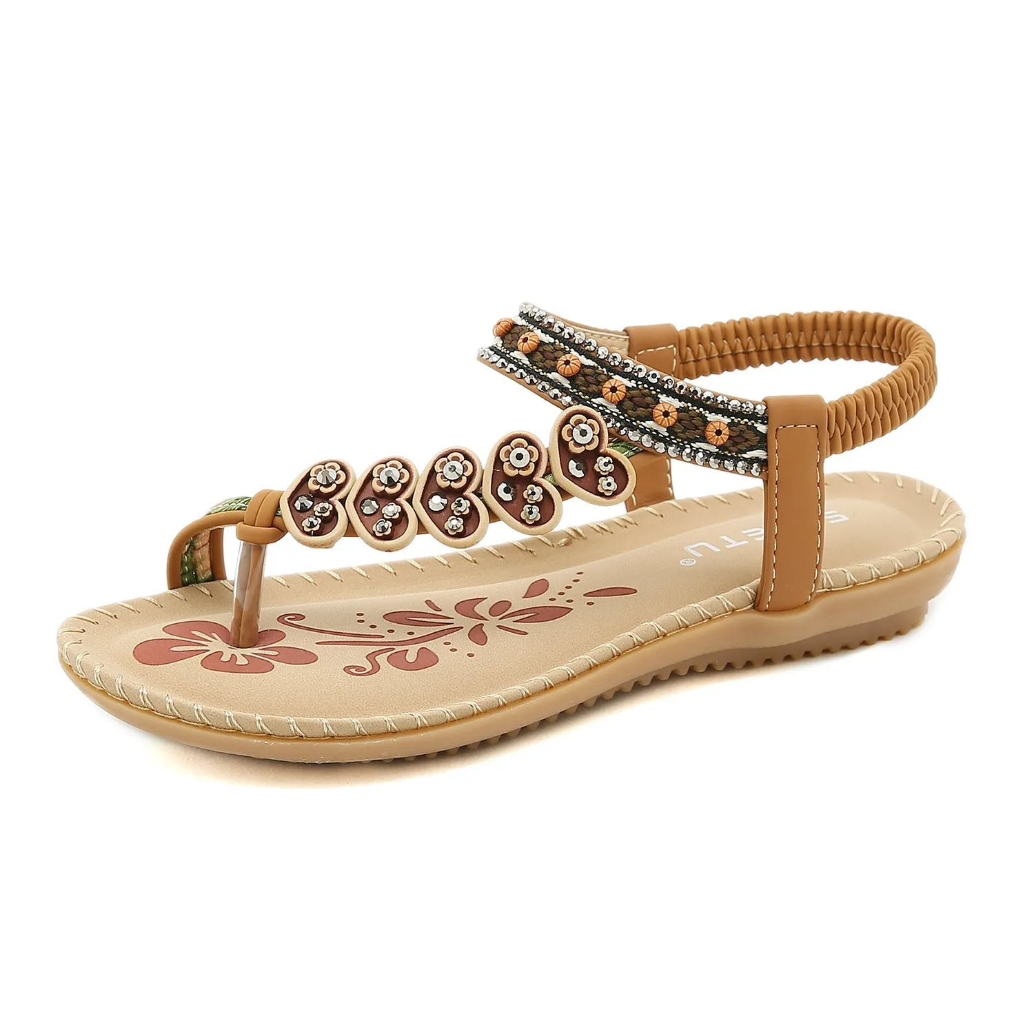 Boho Chic Beaded Heart Charm Ankle Sandals