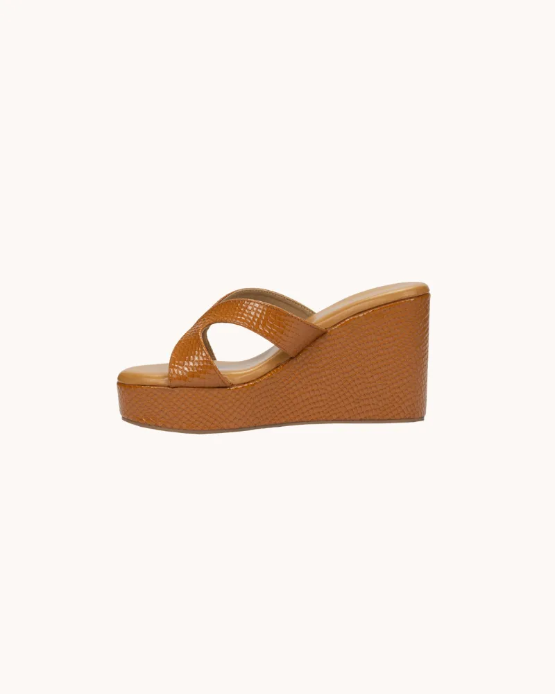 Brown Croc Print Casual Wedges for Women