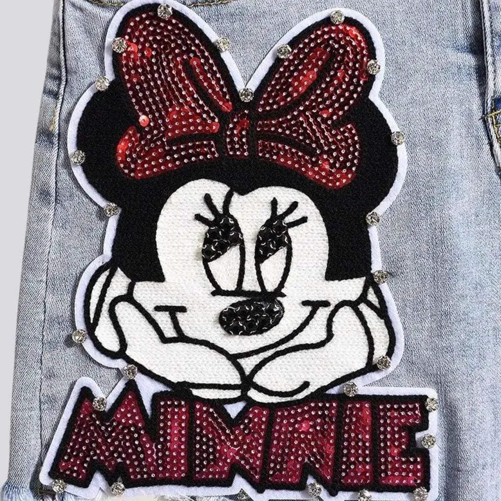 Cartoon embroidery pearl jeans shorts