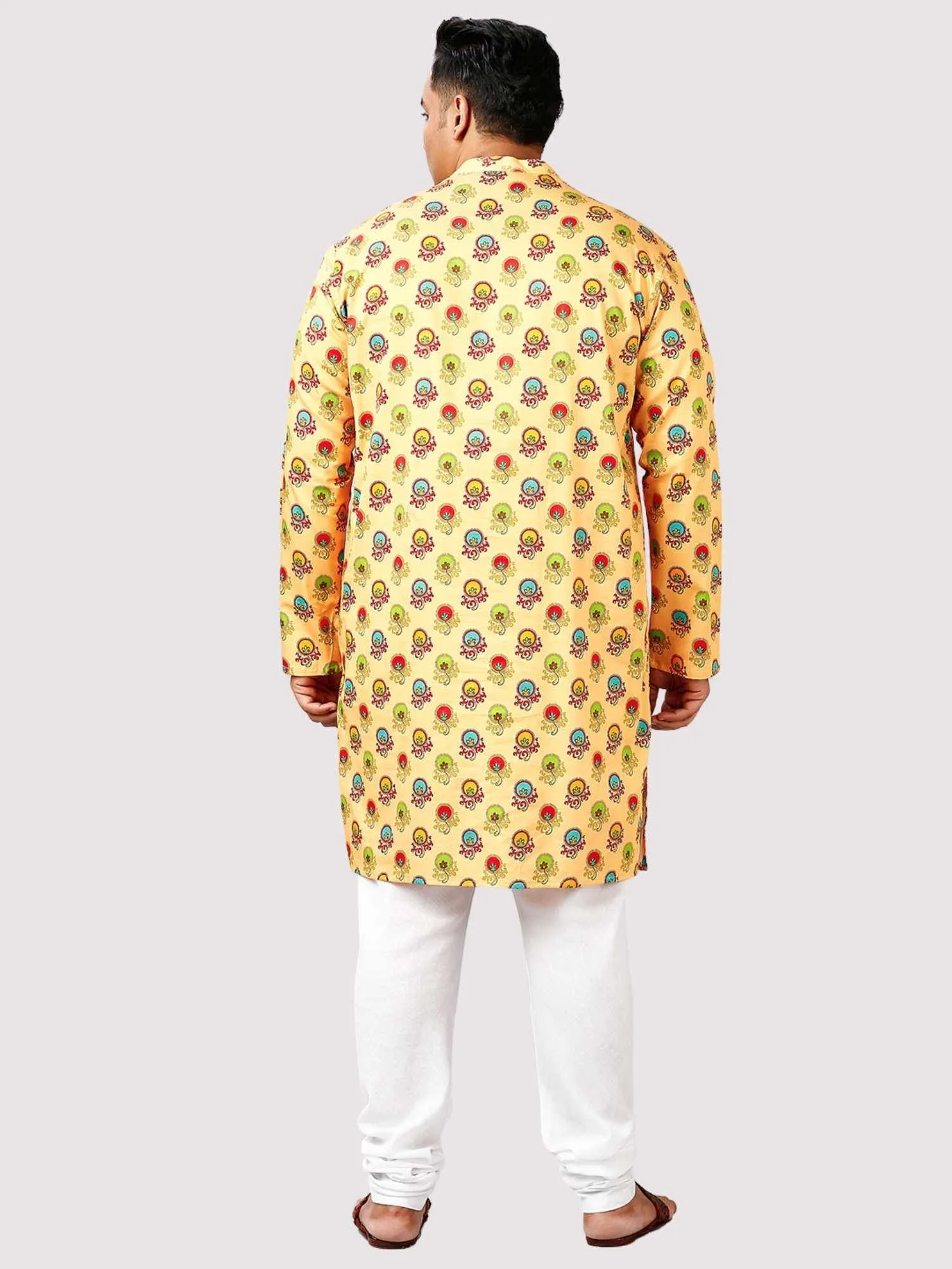 Chamak Printed Yellow White Kurta Men's Plus Size