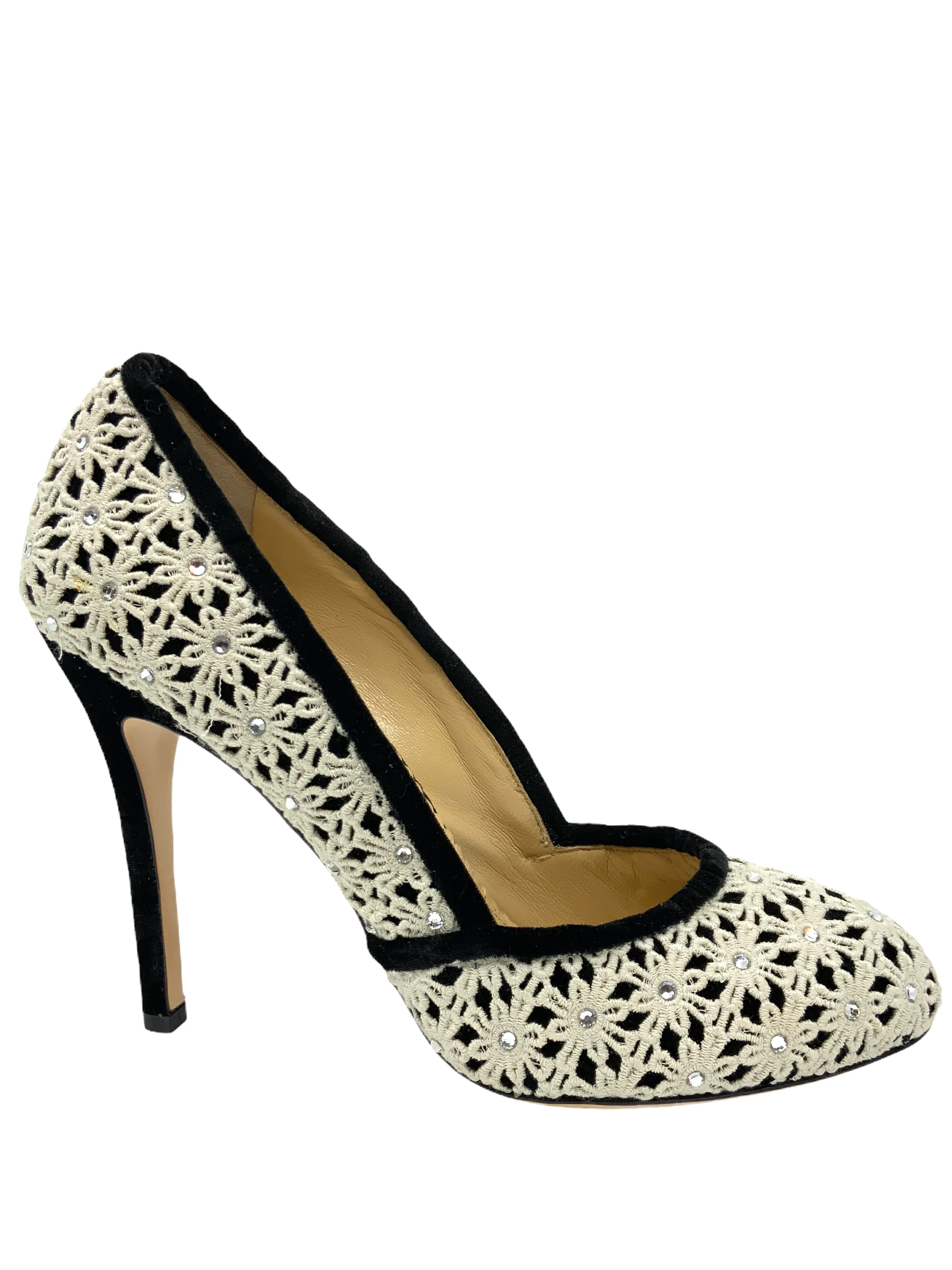 Charlotte Olympia Crystal Floral Lace Velvet Pumps Size 9 NEW