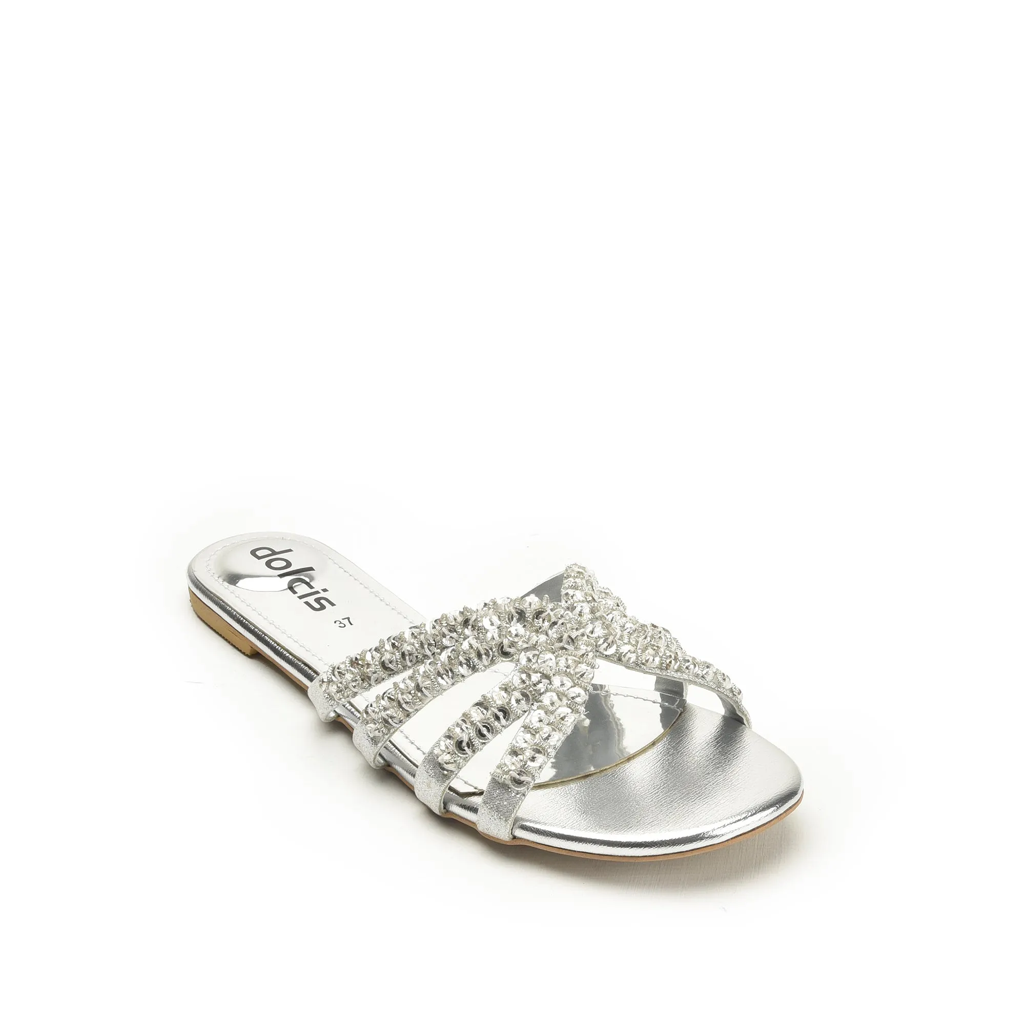 Chic Silver Embellished Flats | 585J-S