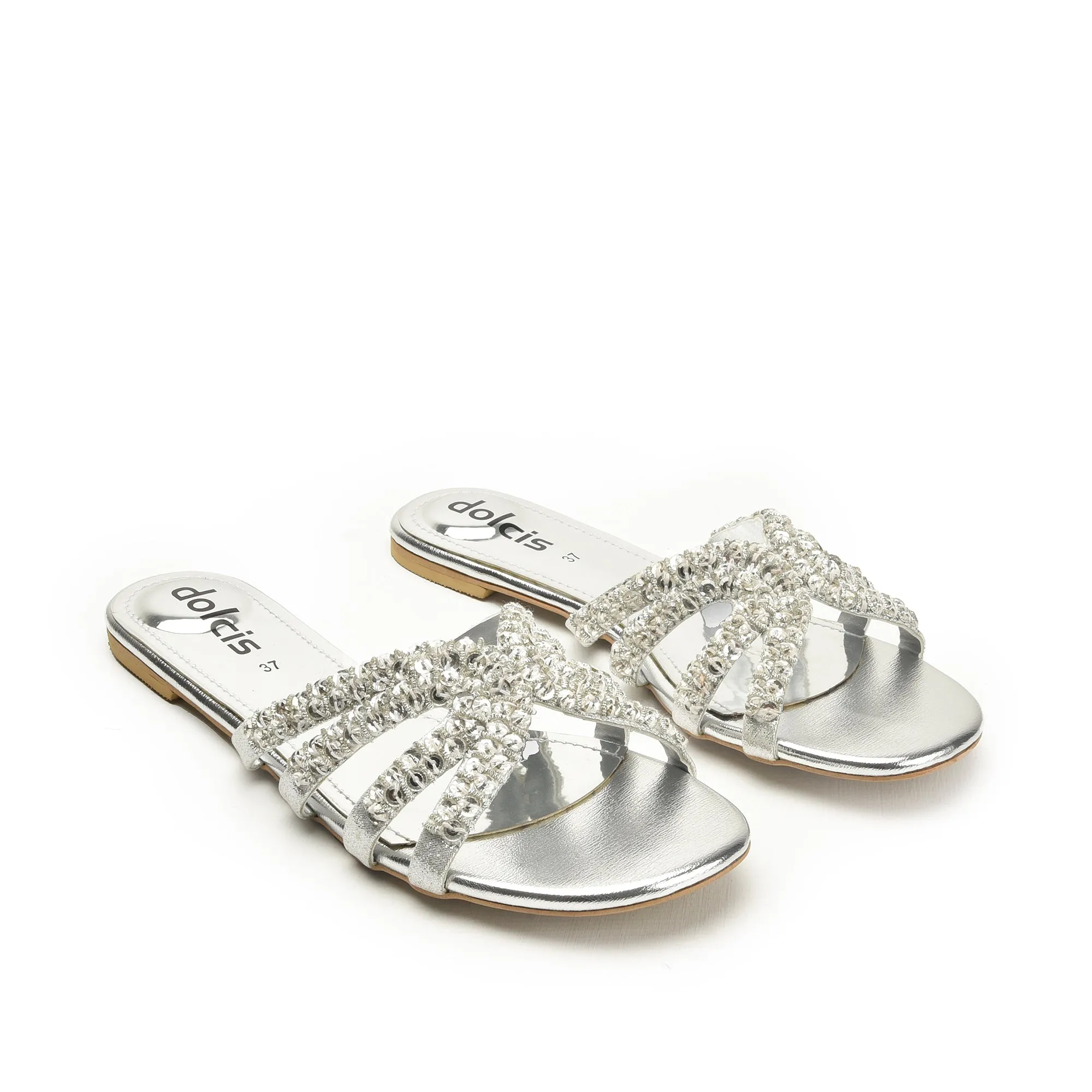 Chic Silver Embellished Flats | 585J-S