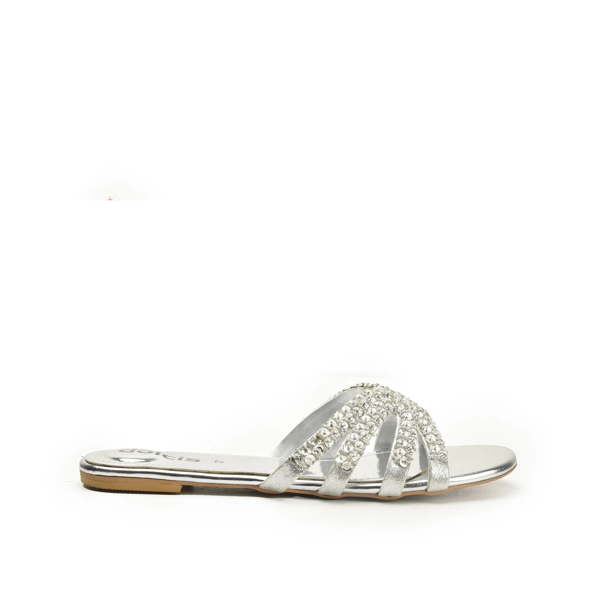 Chic Silver Embellished Flats | 585J-S