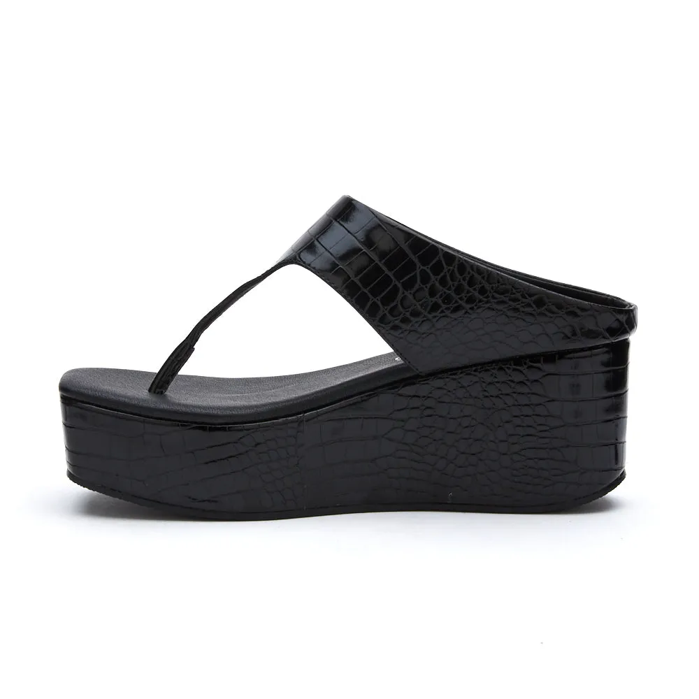 Coconuts Lyric Black Platform Crocodile Print