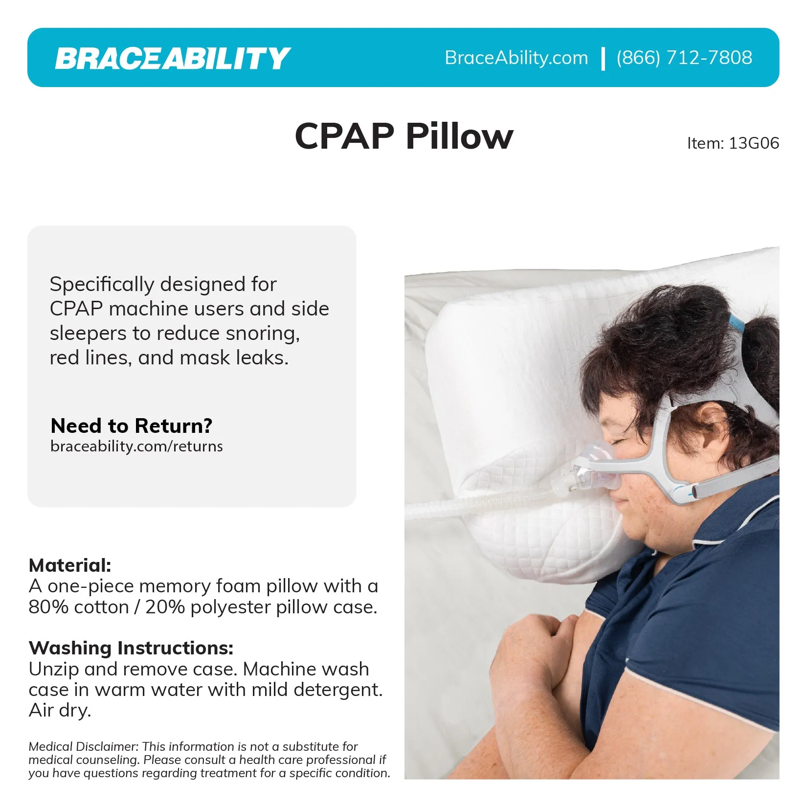 CPAP Side Sleeper Pillow | Contoured Positional Wedge for Sleep Apnea Treatment and Snoring Prevention