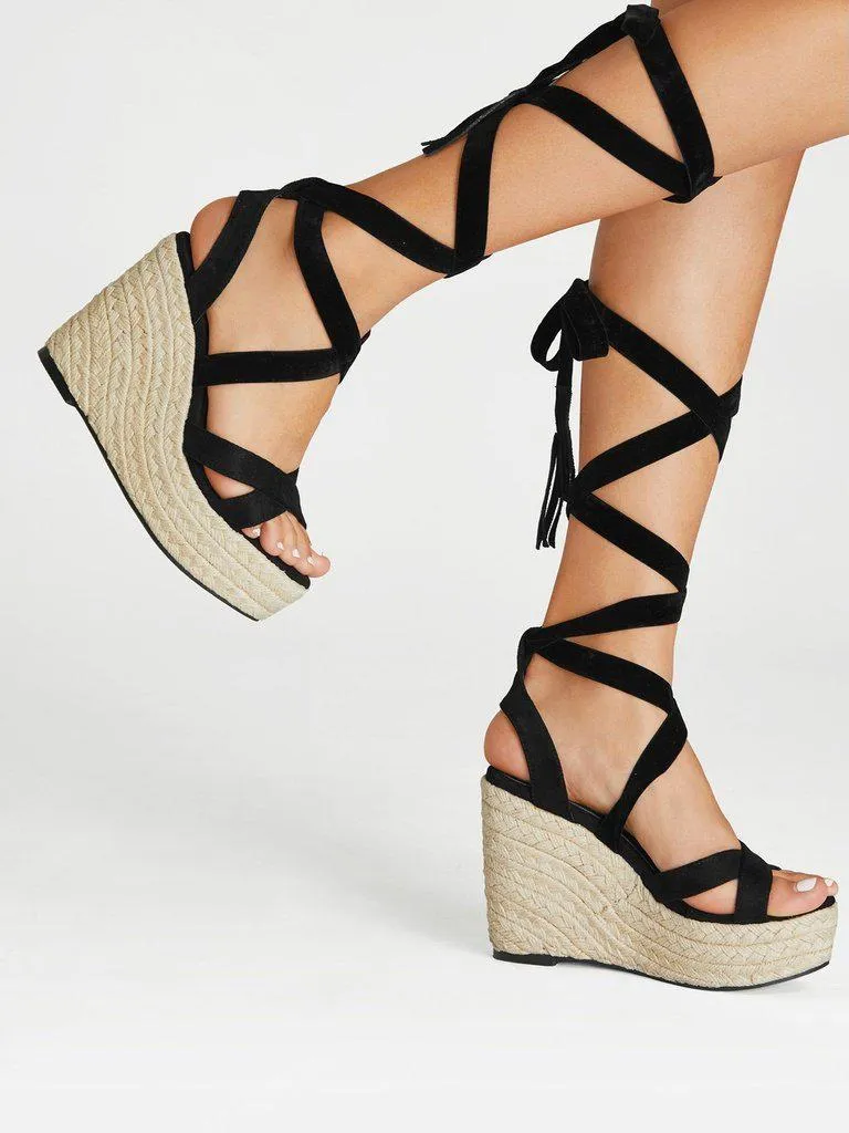 Criss Cross Lace Up Espadrille Wedges