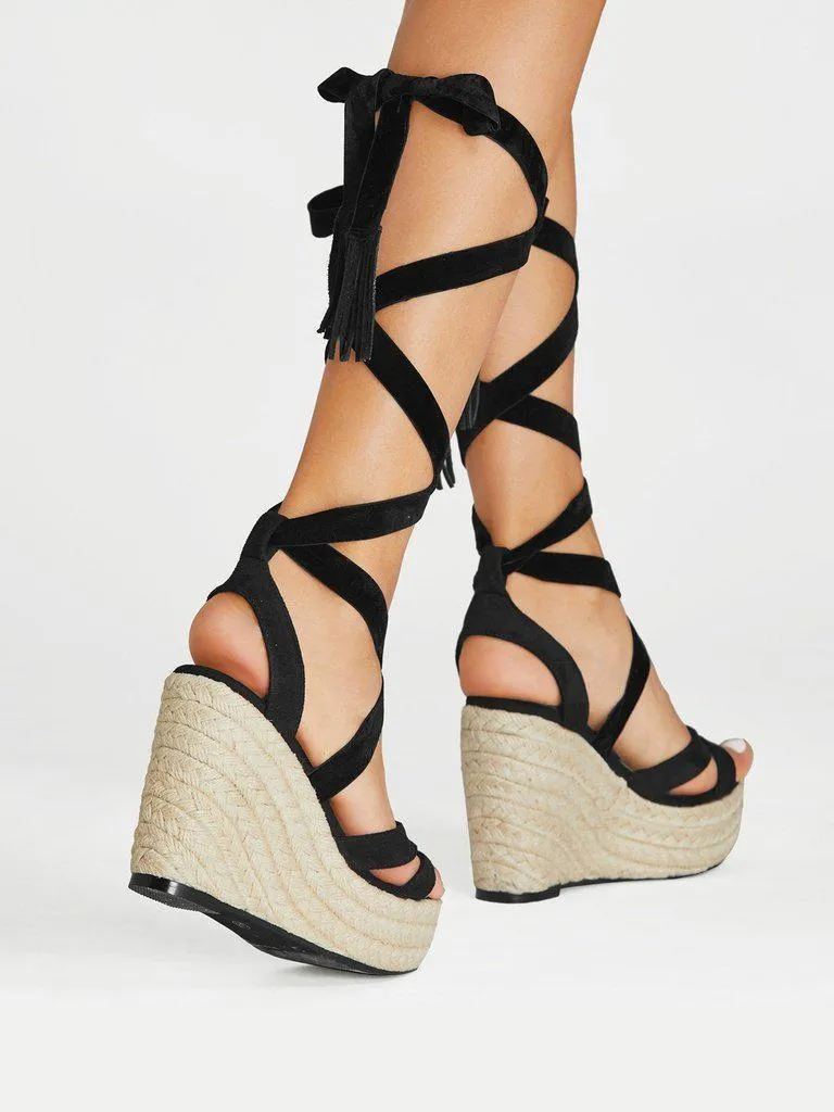 Criss Cross Lace Up Espadrille Wedges