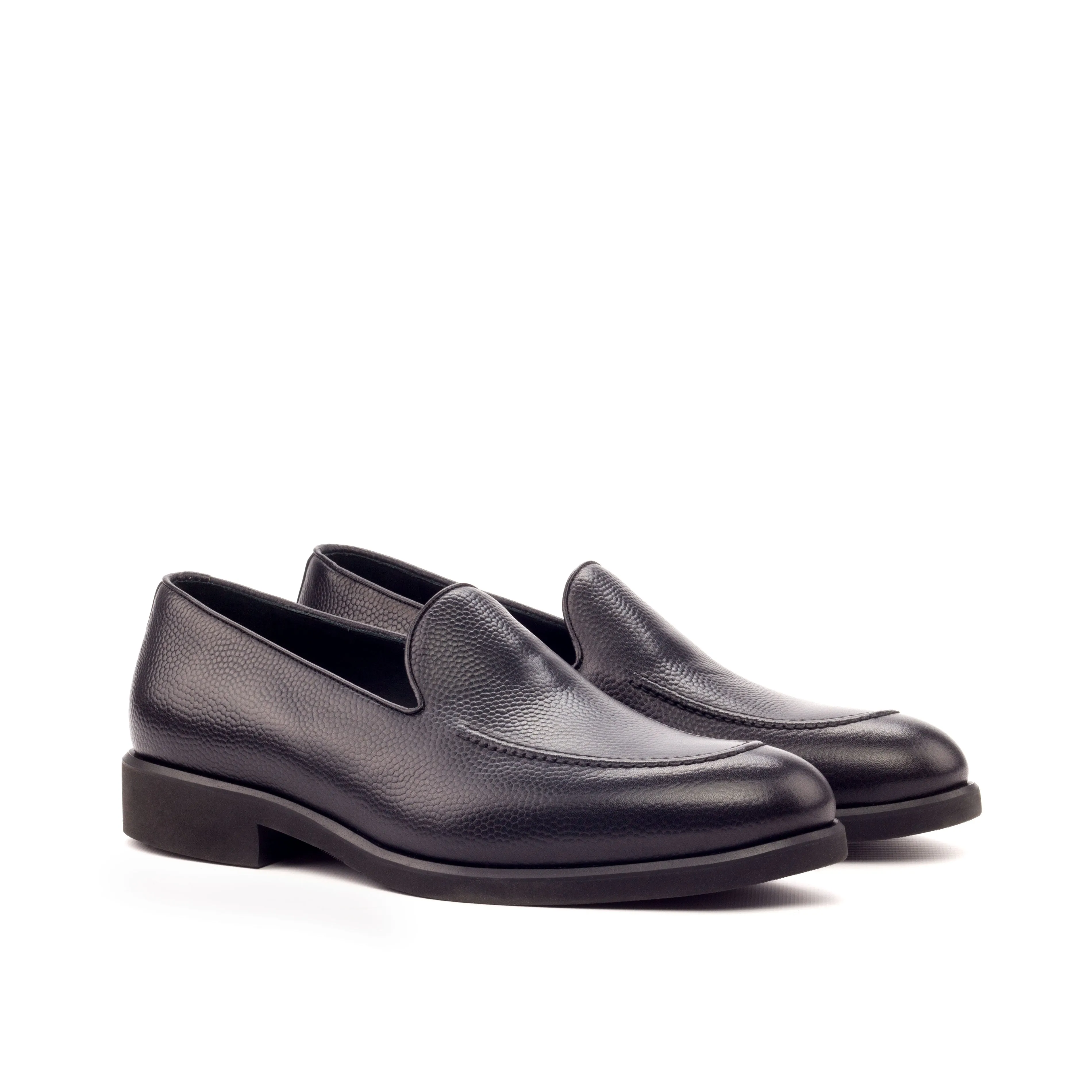 DapperFam Luciano in Black Men's Italian Full Grain Leather & Italian Pebble Grain Leather Loafer