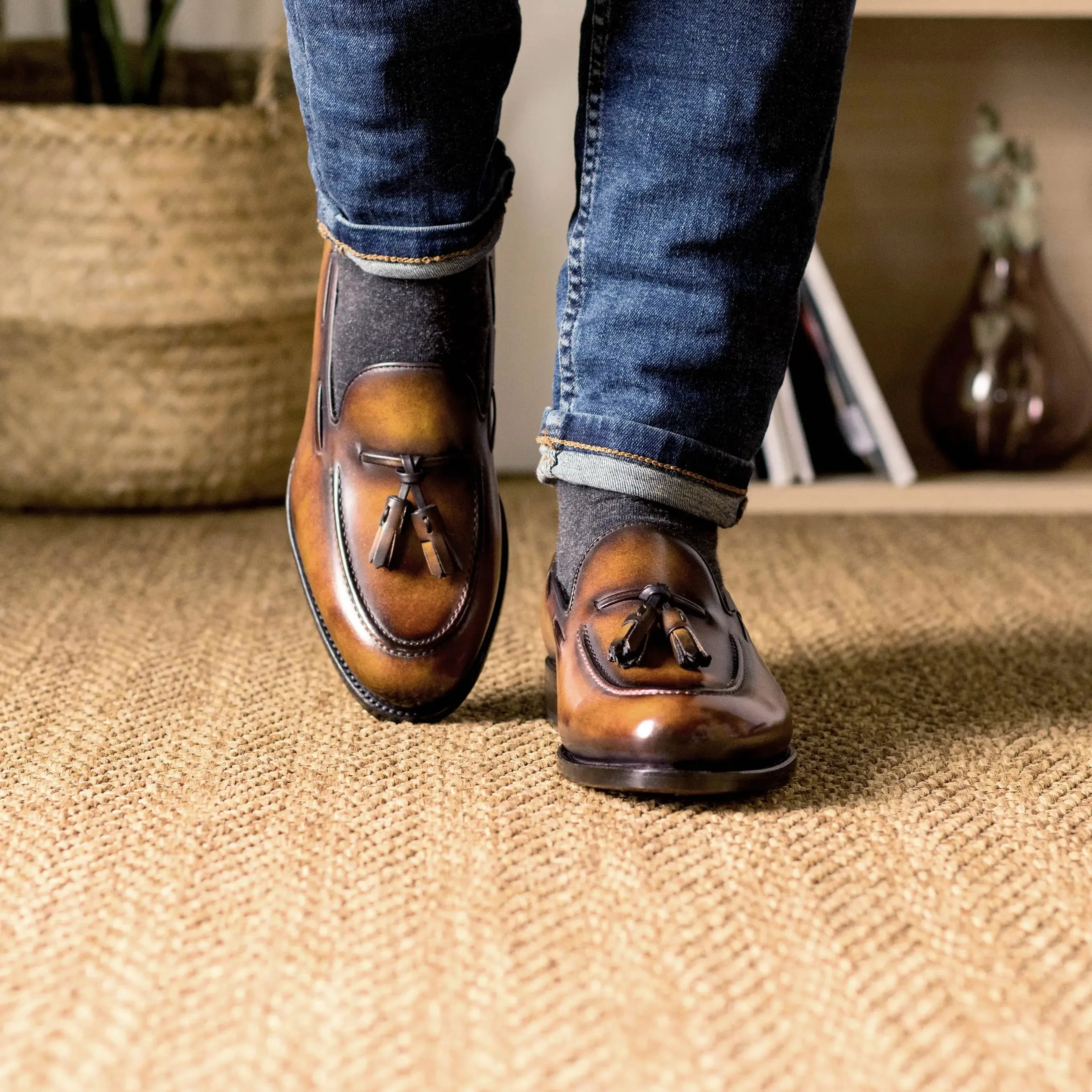 DapperFam Luciano in Fire Men's Hand-Painted Patina Loafer