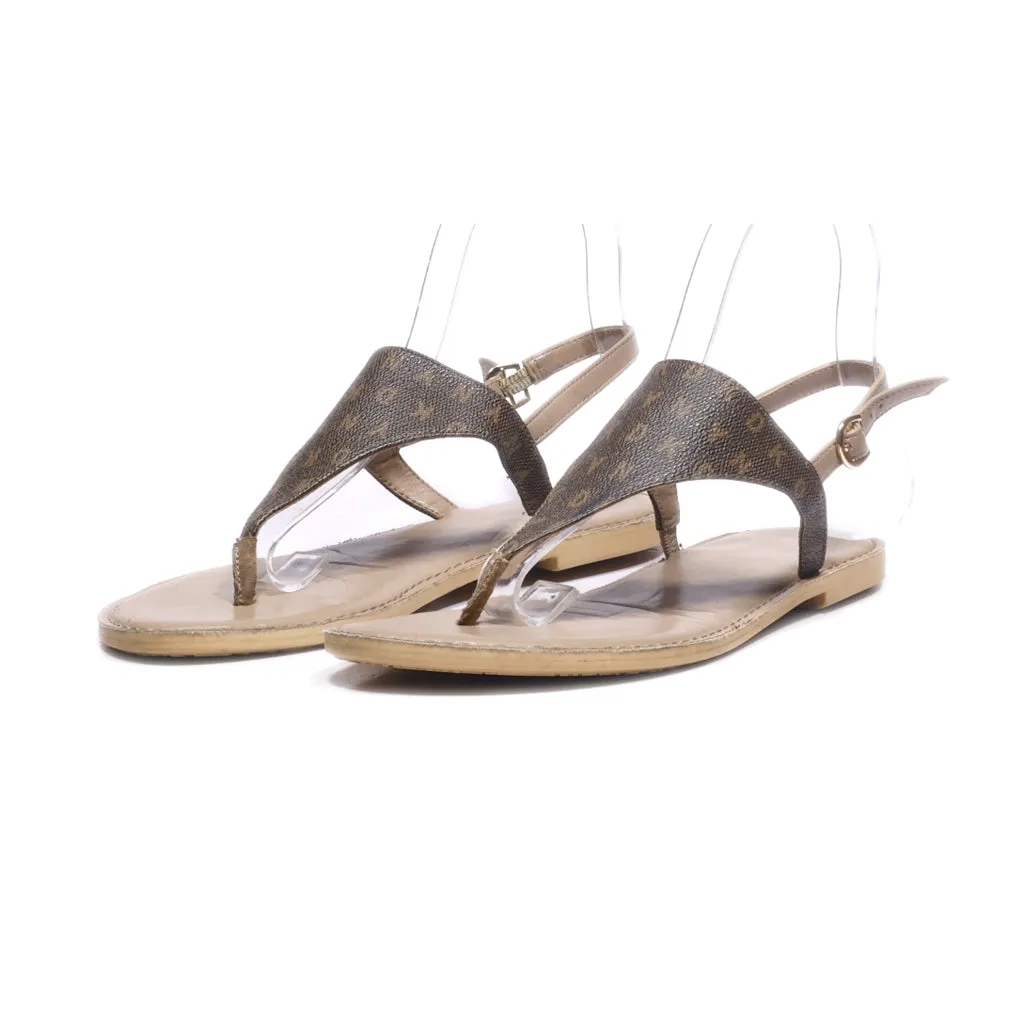 Dkny Flat Sandals Leather Brown Colour For Women