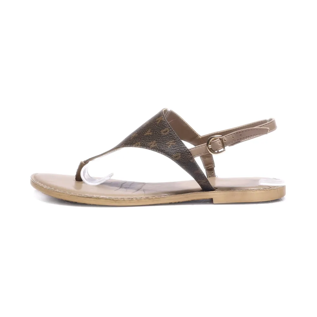 Dkny Flat Sandals Leather Brown Colour For Women