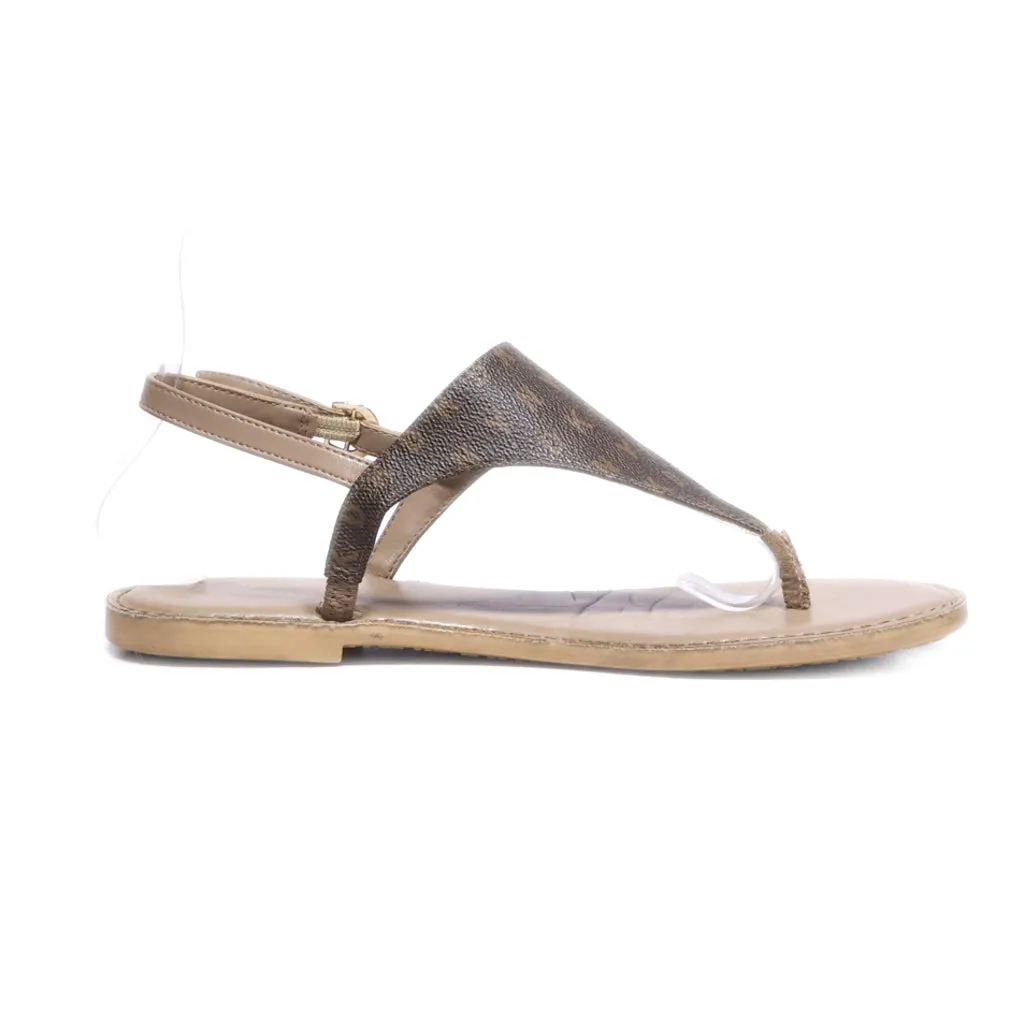 Dkny Flat Sandals Leather Brown Colour For Women