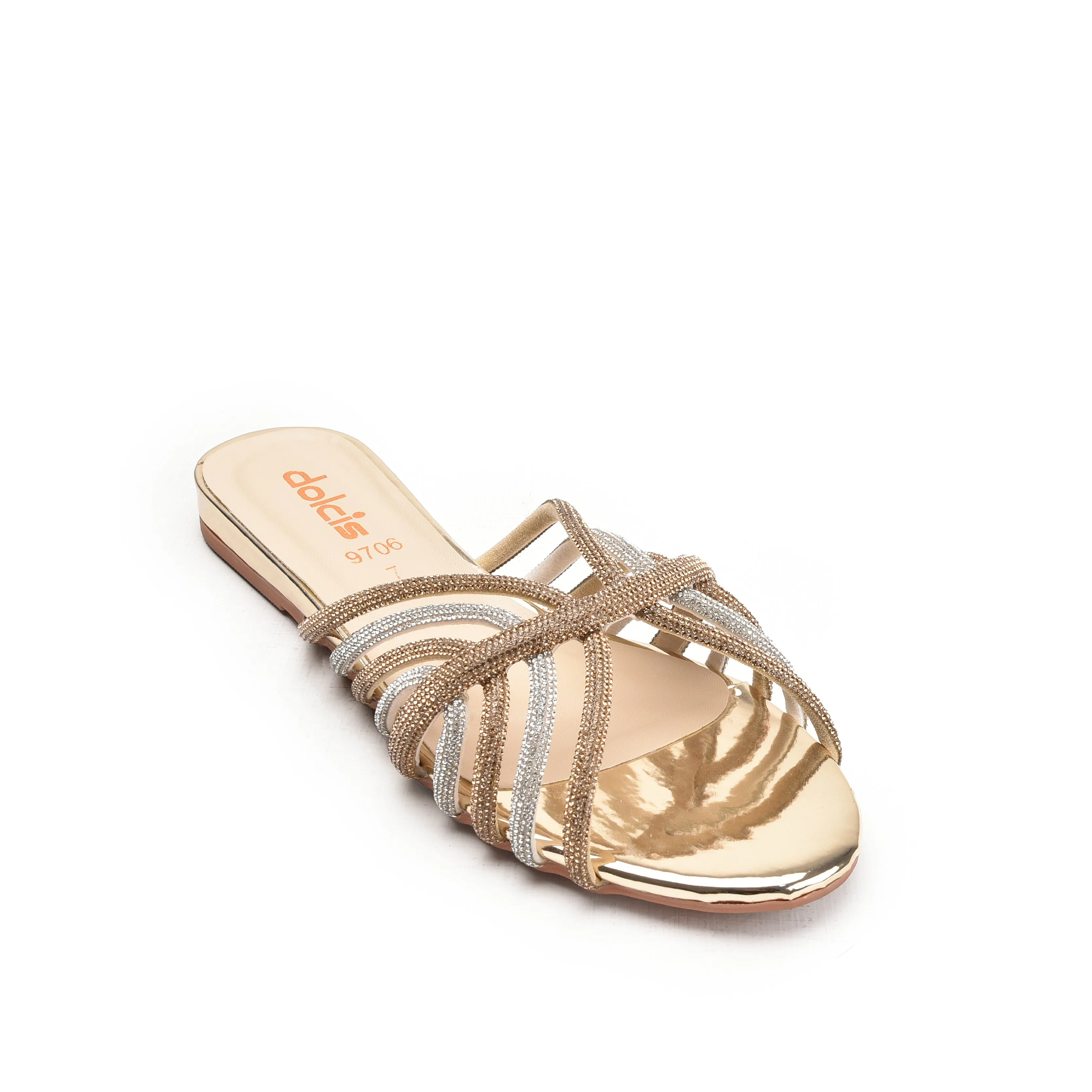 Elegant Gold and Silver Strappy Flats | 563K-XT