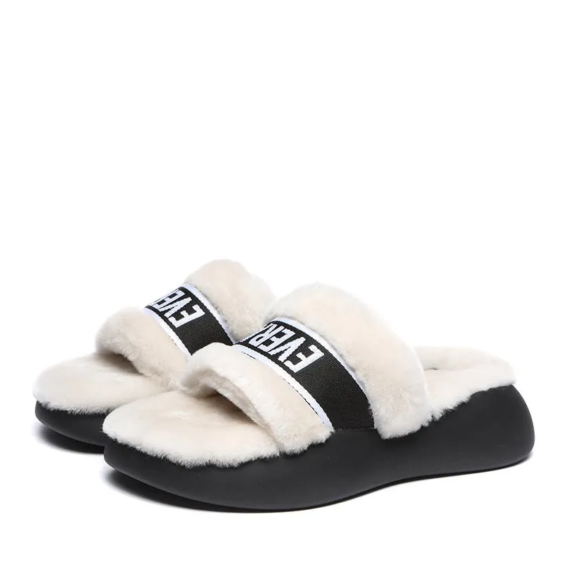 Feathery High Platform Wool Slides