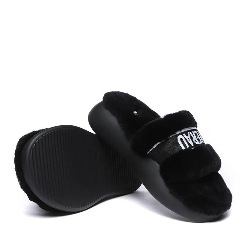 Feathery High Platform Wool Slides